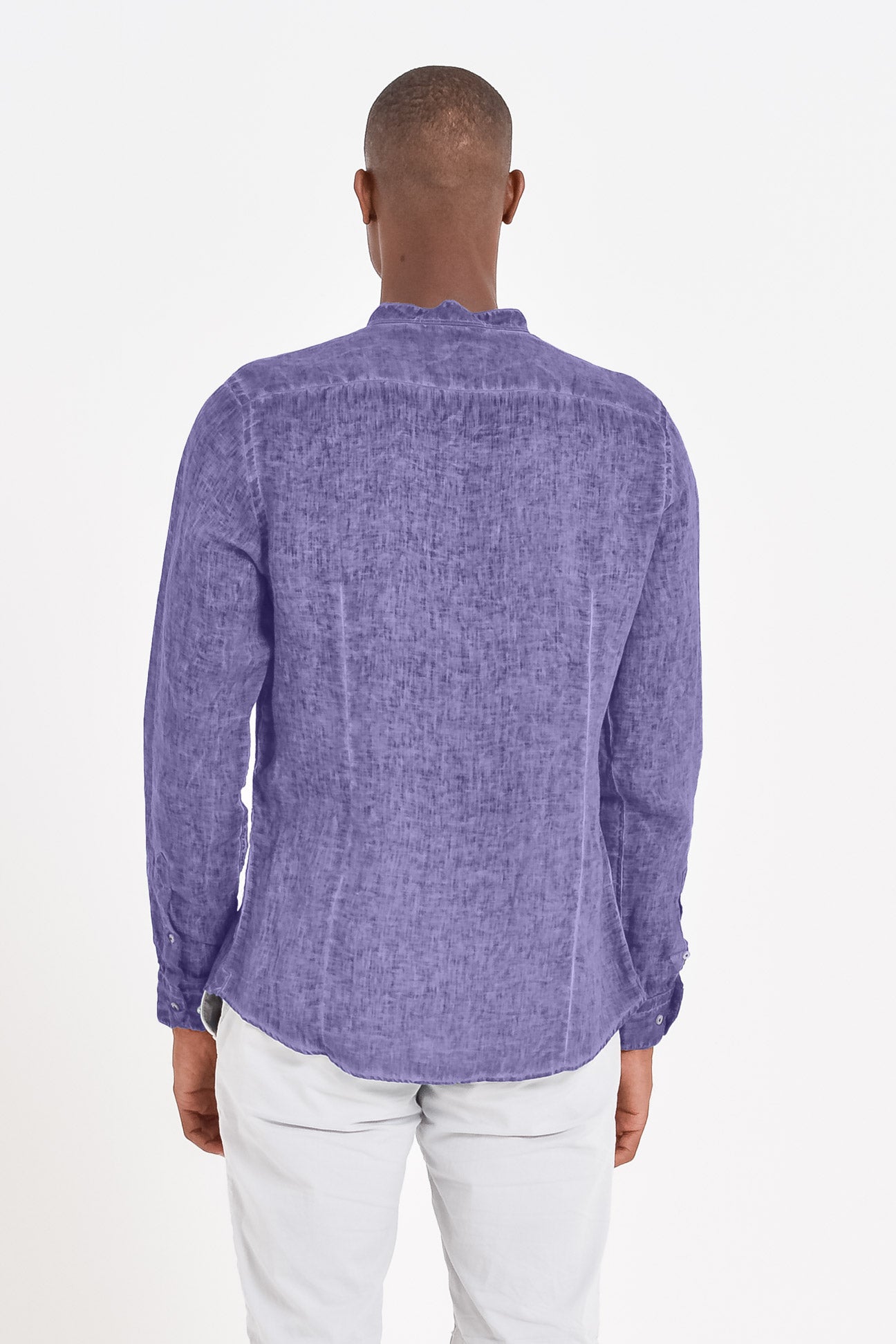 Banded Collar Linen Shirt - Mirtillo - Shirts