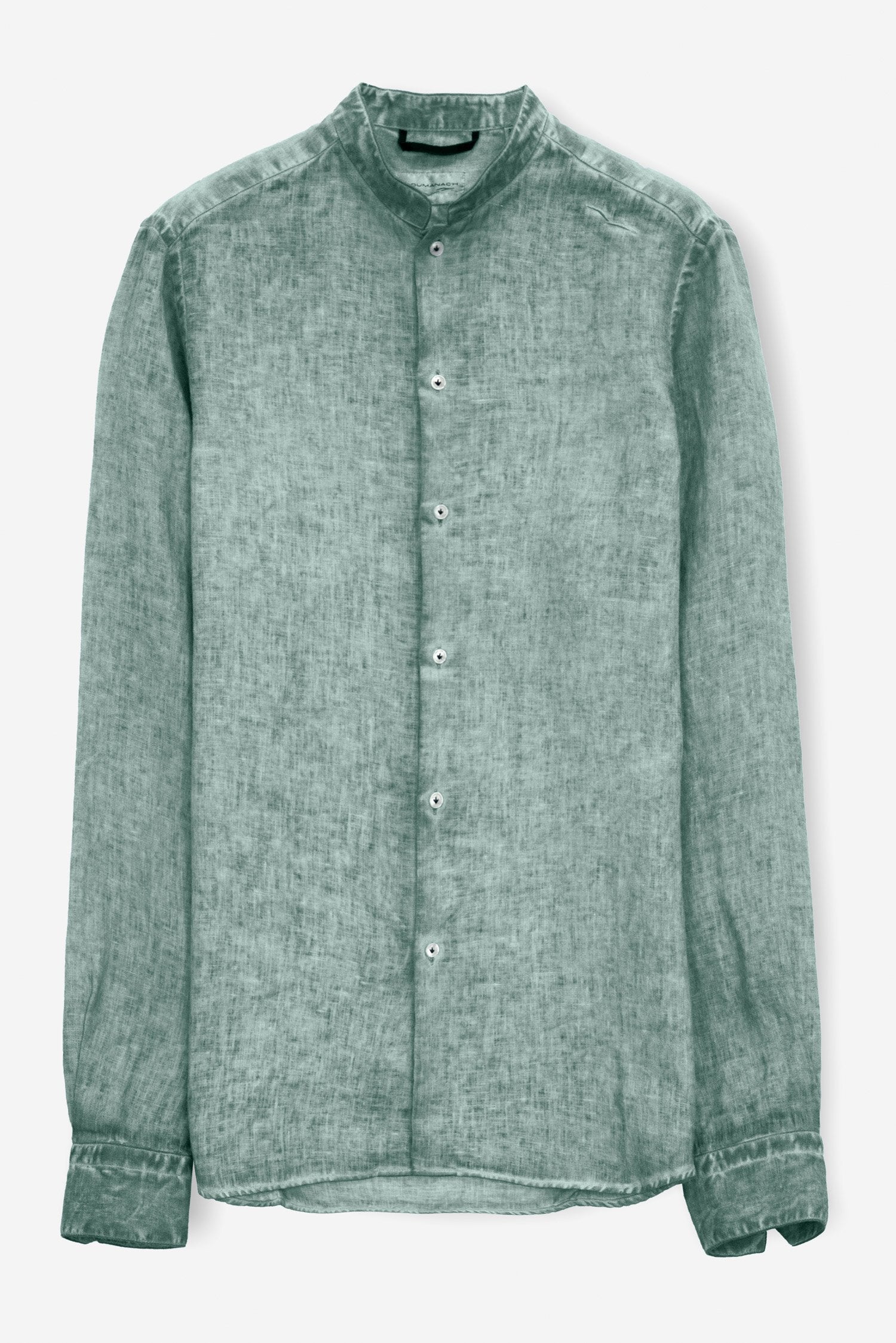 Banded Collar Linen Shirt - Shark - Shirts