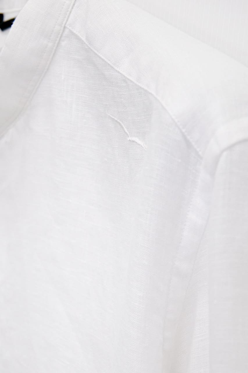 Banded Collar Linen Shirt - Bianco - Shirts
