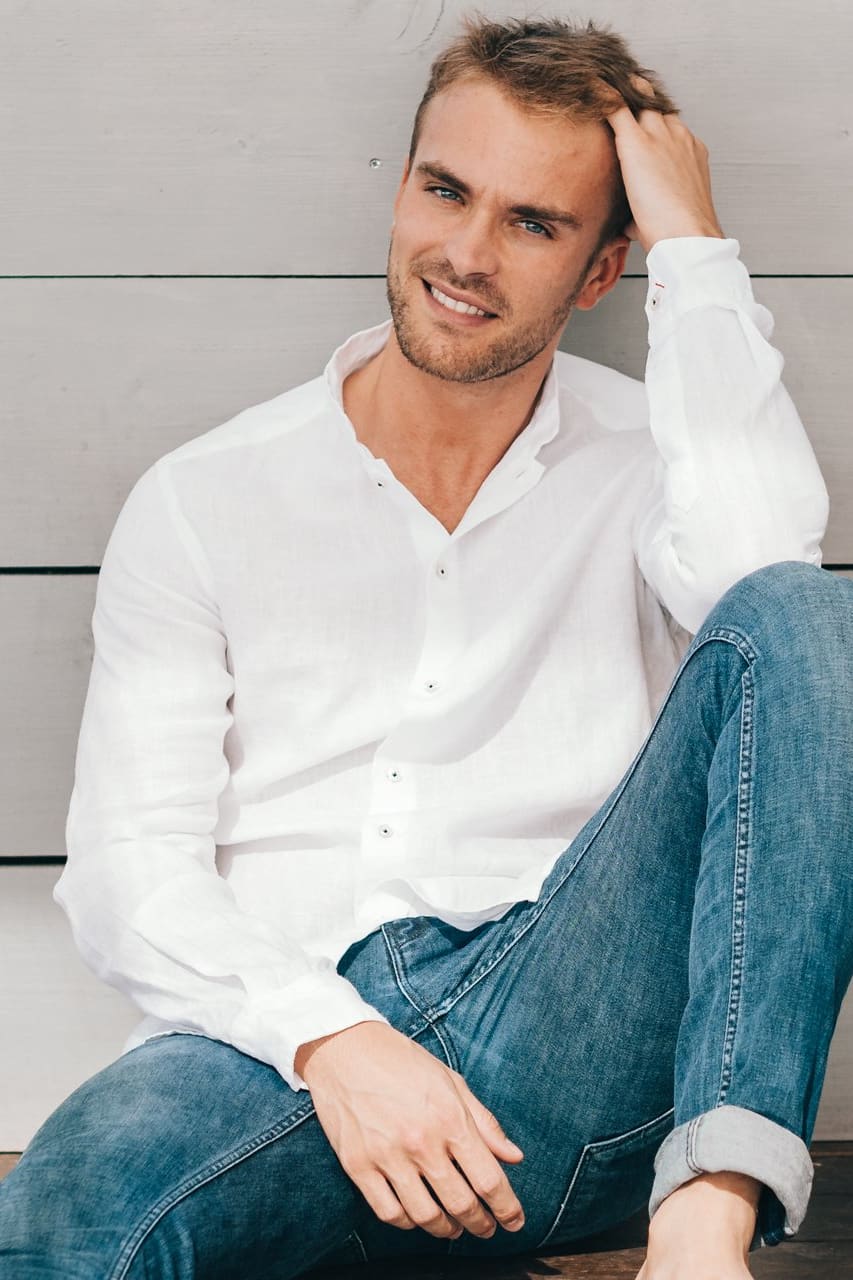 Banded Collar Linen Shirt - Bianco - Shirts