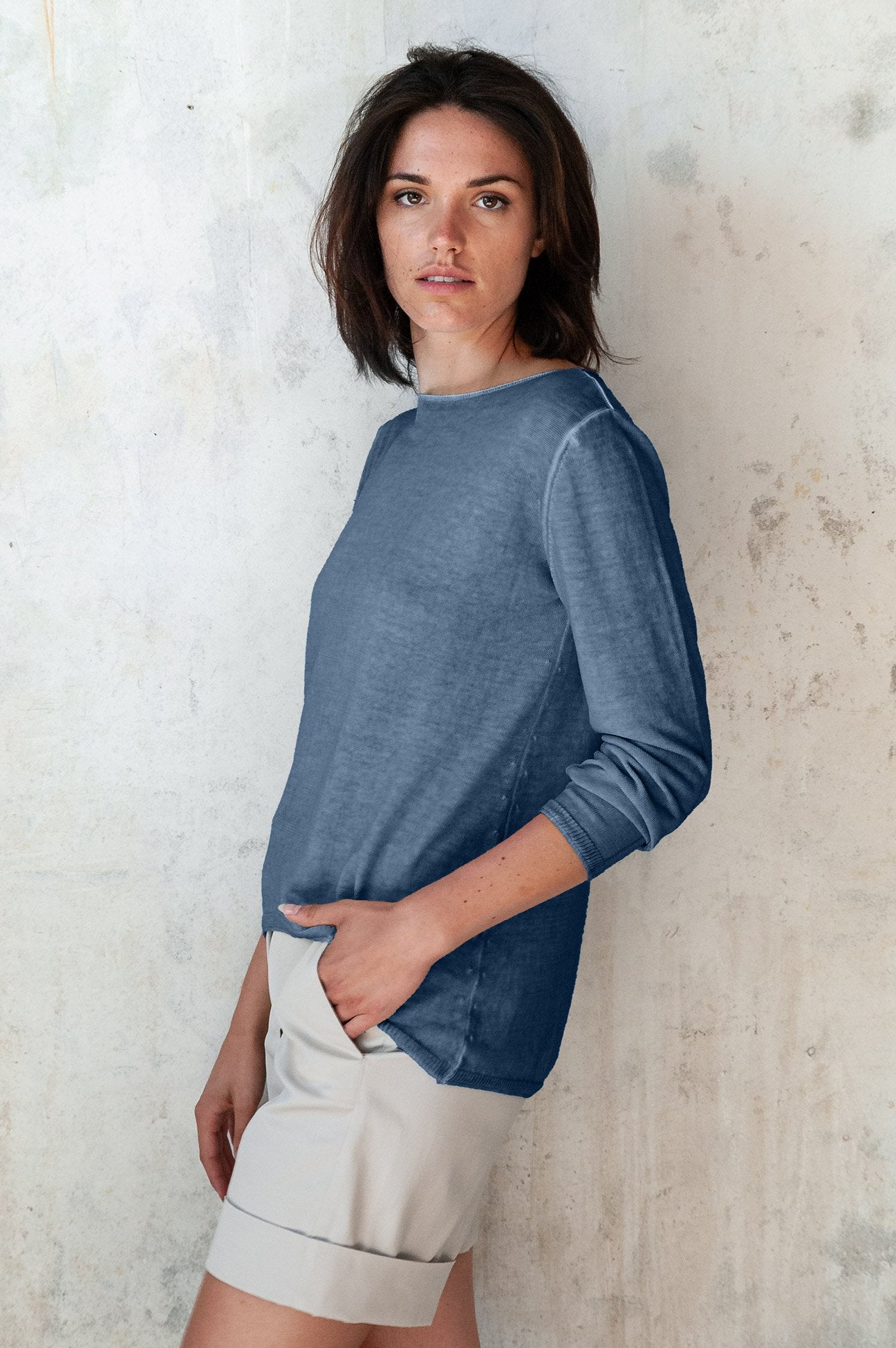 Boat Neck Cotton Sweater - Jeans - Sweaters