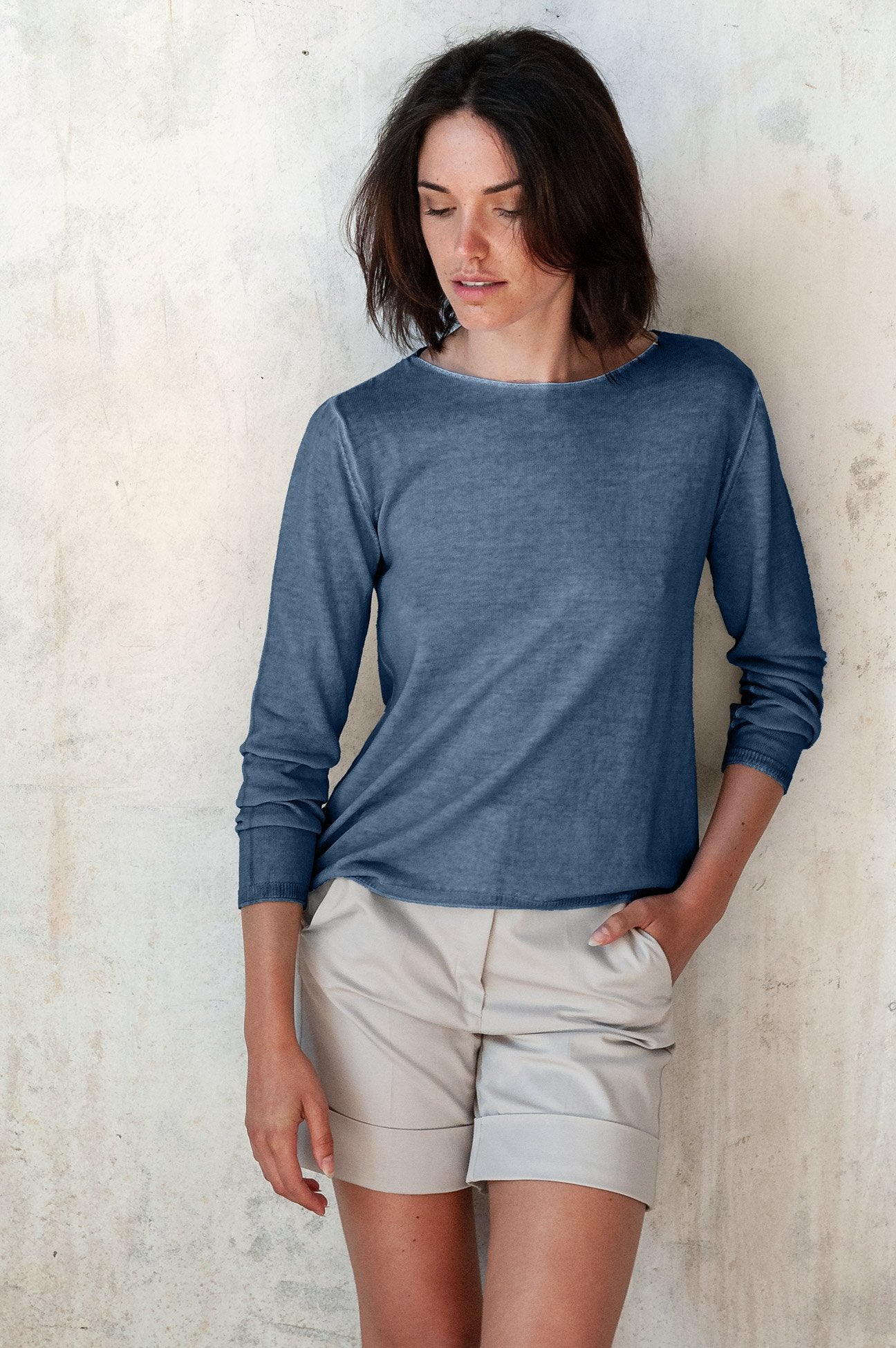 Boat Neck Cotton Sweater - Jeans - Sweaters