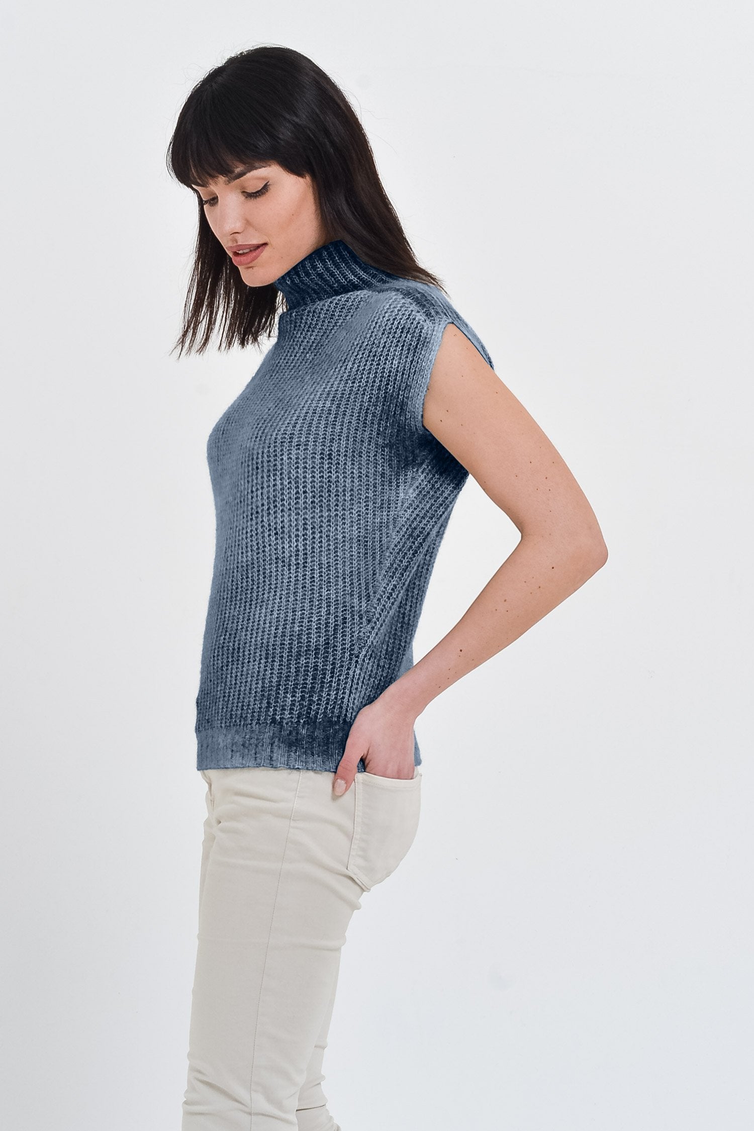 Cahir Navy - Alpaca Sleeveless Pull - Sweaters