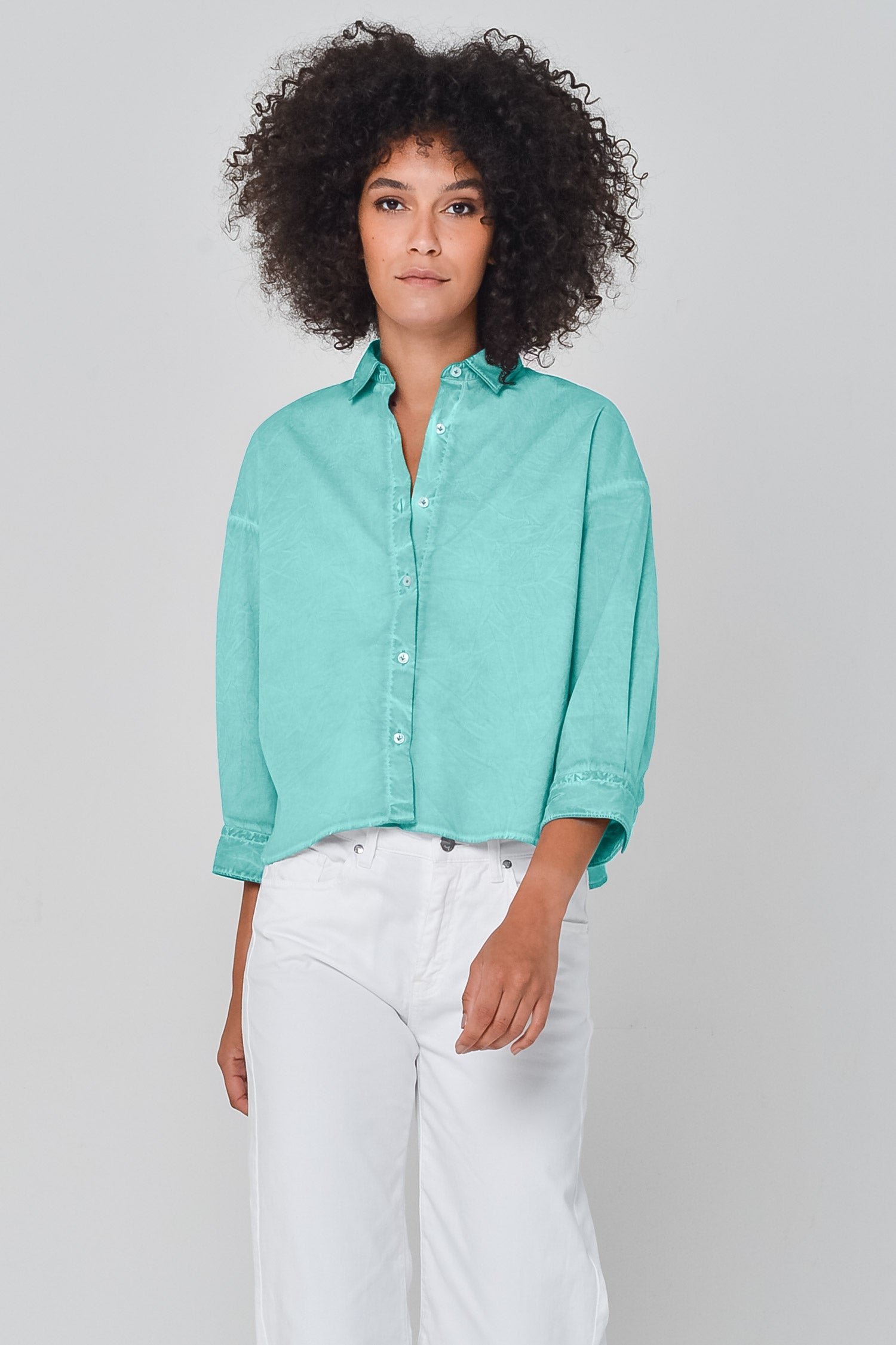 Crop Poplin Shirt Water - Shirts