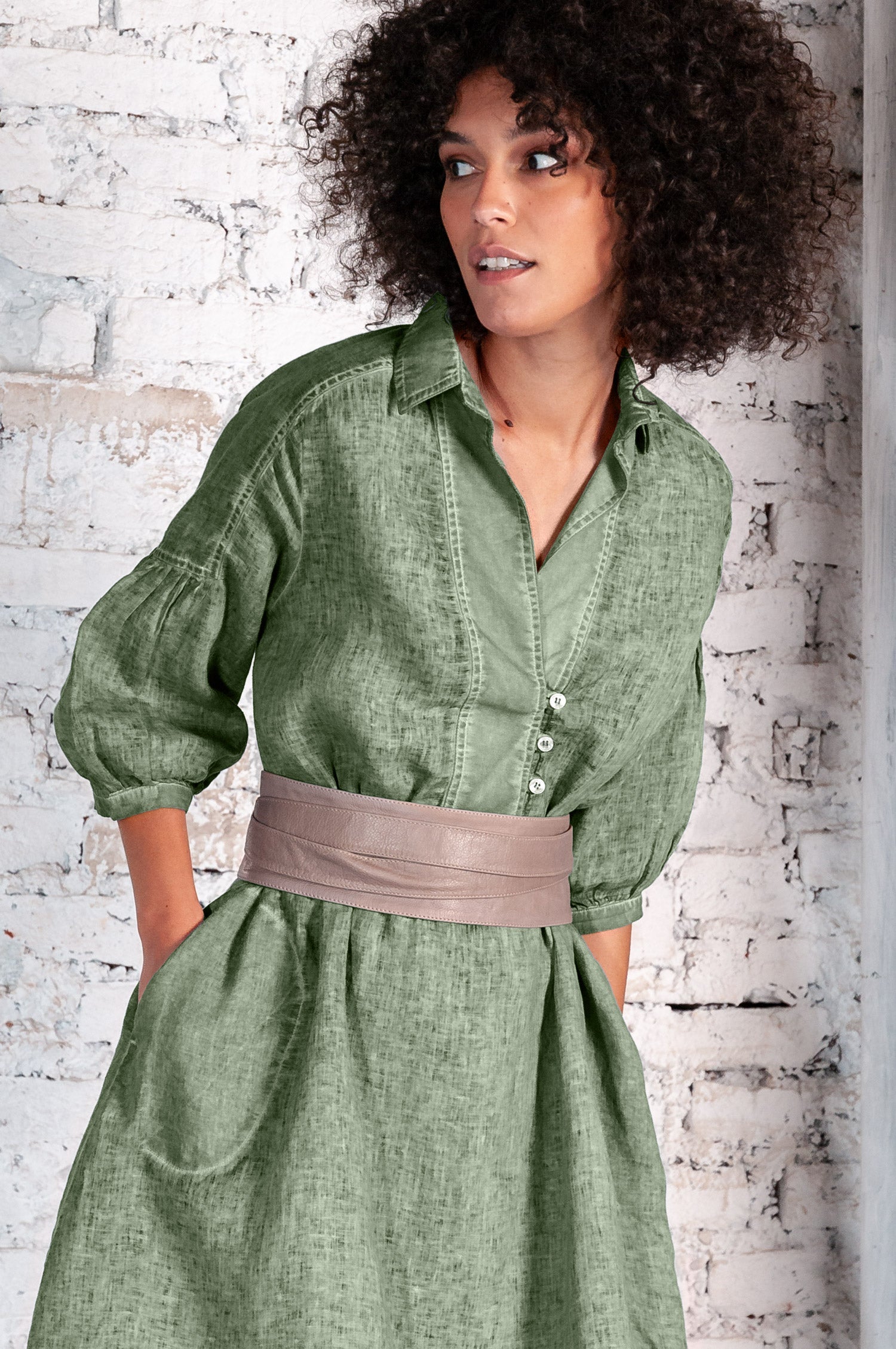 Day Off Linen Shirtdress in Palm