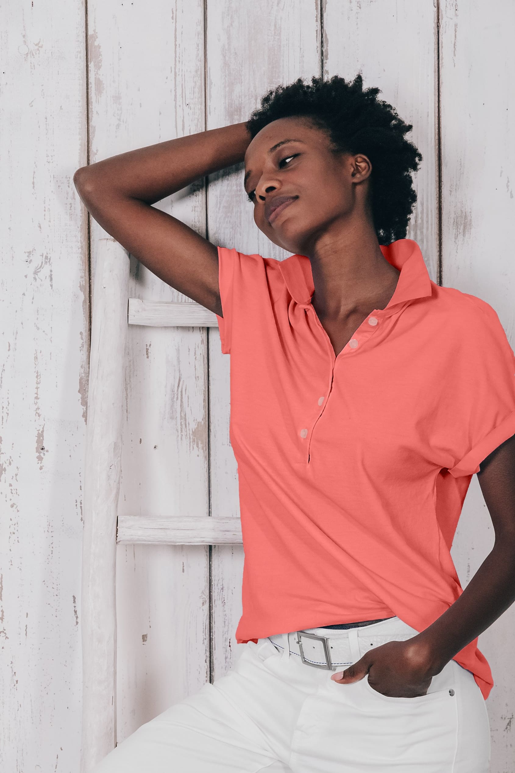 Drop Shoulder Polo Shirt - Hibiscus - Polos