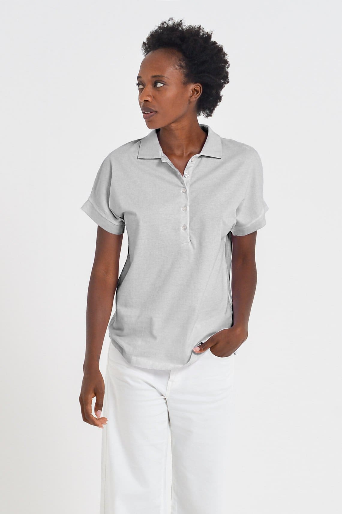 Drop Shoulder Polo Shirt - Marmo - Polos