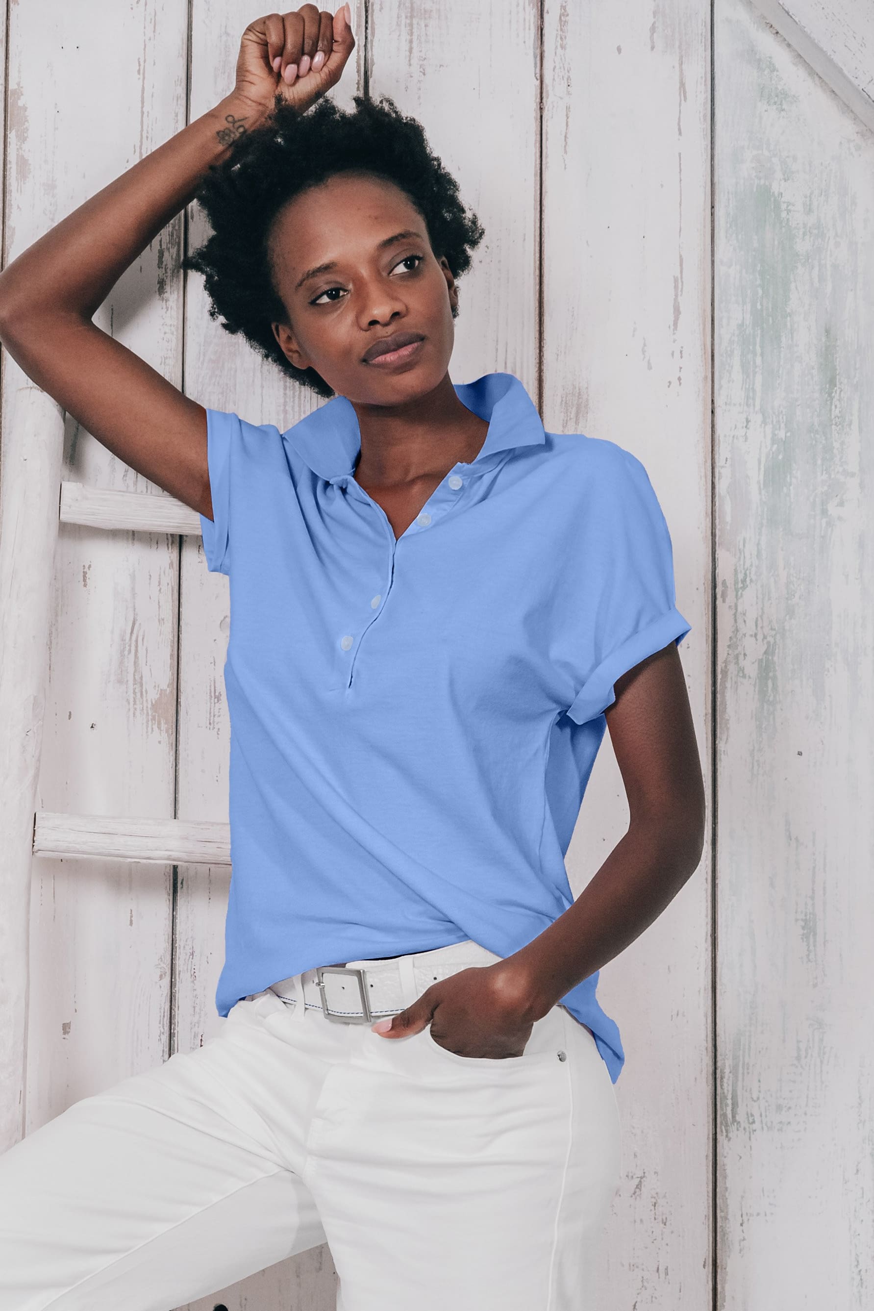 Drop Shoulder Polo Shirt - Santorini - Polos