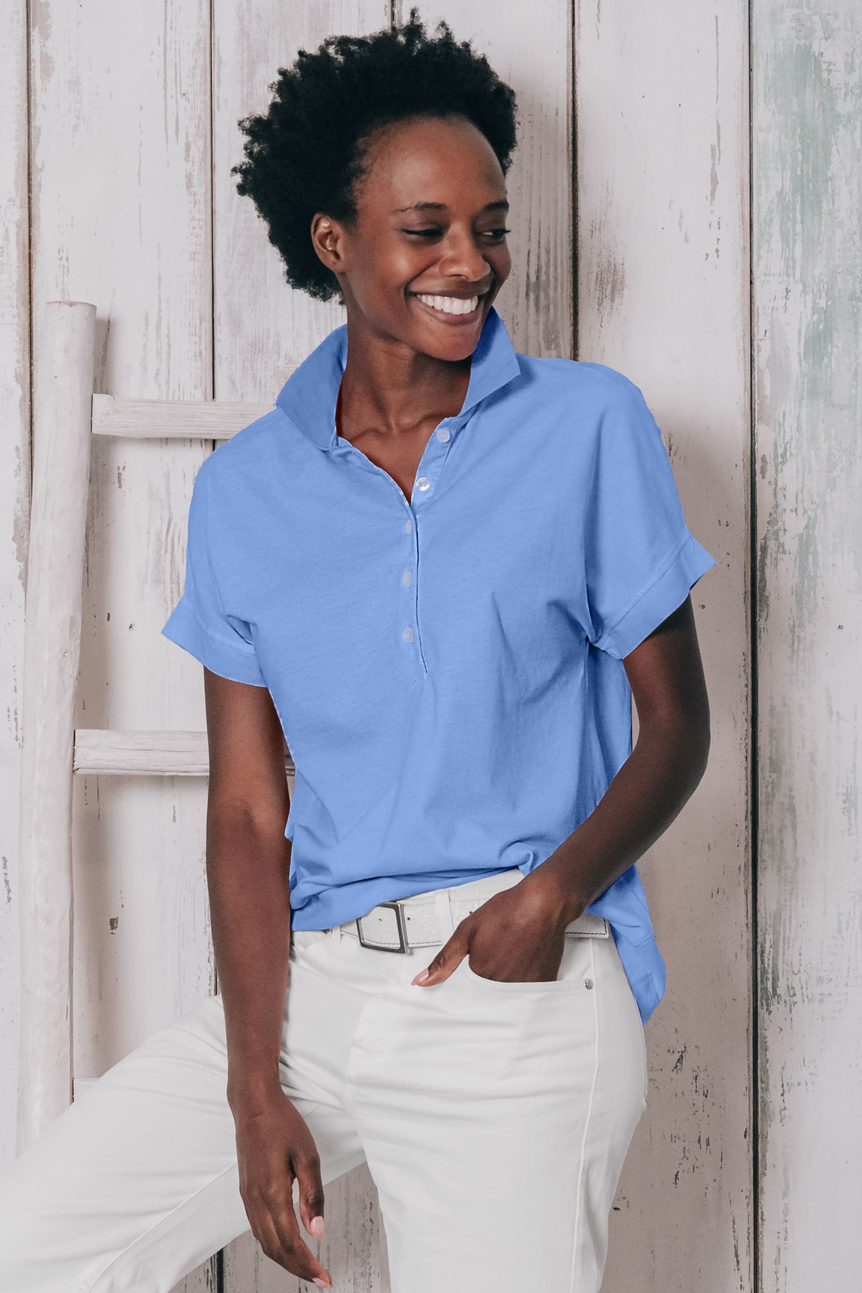 Drop Shoulder Polo Shirt - Santorini - Polos