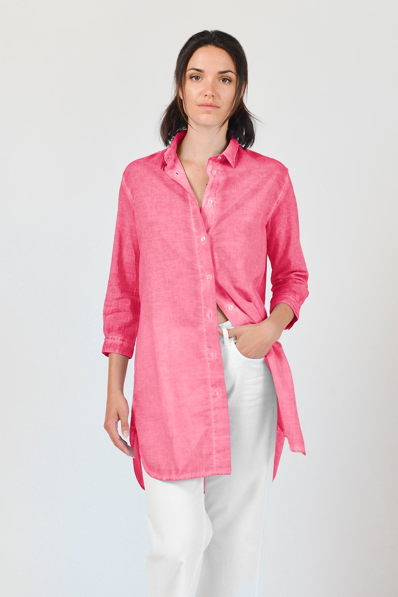 Effortless Voile Open Tunic - Azalea - Shirtdress
