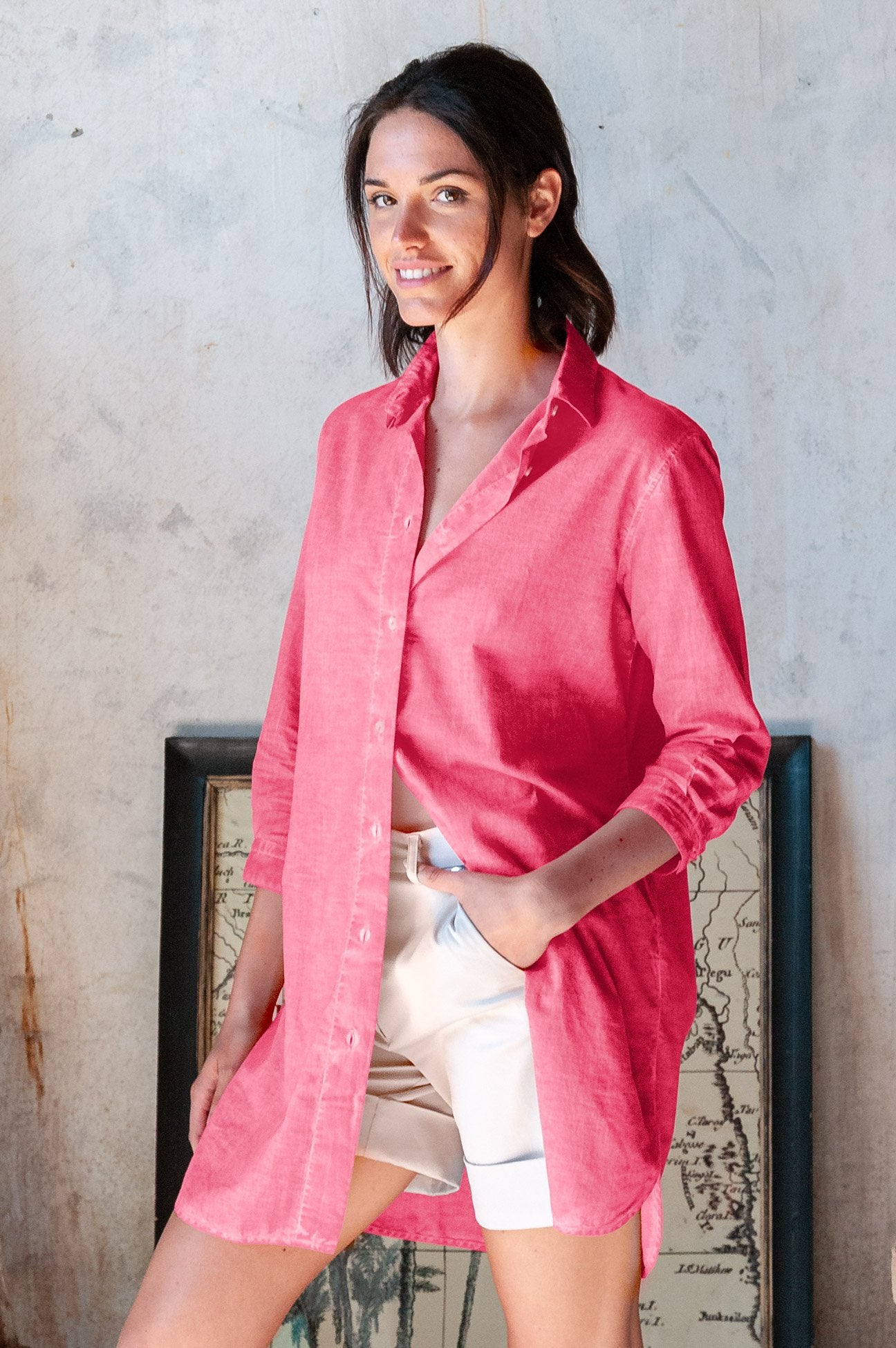 Effortless Voile Open Tunic - Azalea - Shirtdress