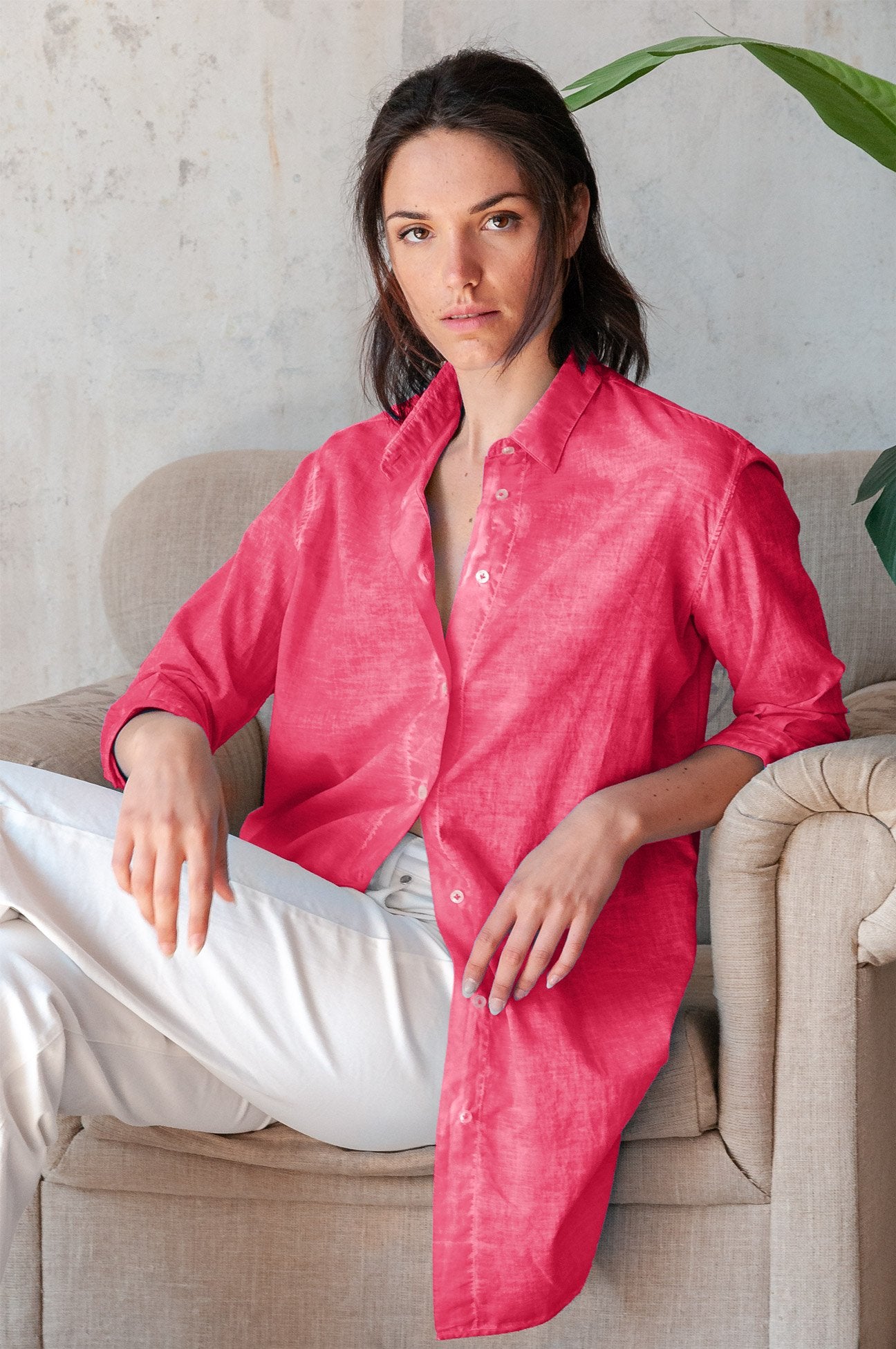 Effortless Voile Open Tunic - Azalea - Shirtdress