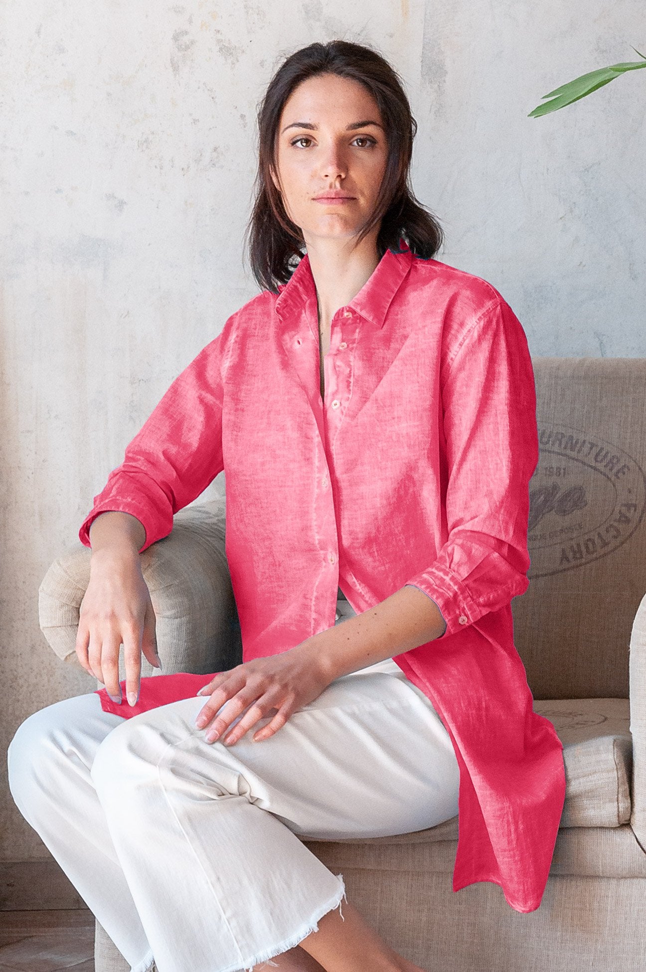 Effortless Voile Open Tunic - Azalea - Shirtdress