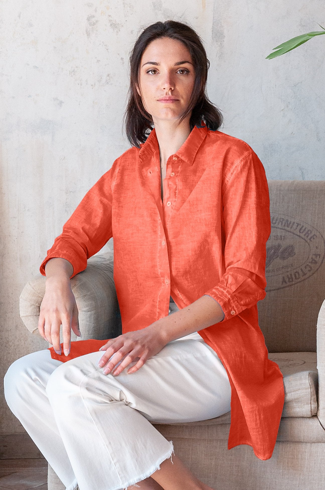 Effortless Voile Open Tunic - Corallo - Shirtdress