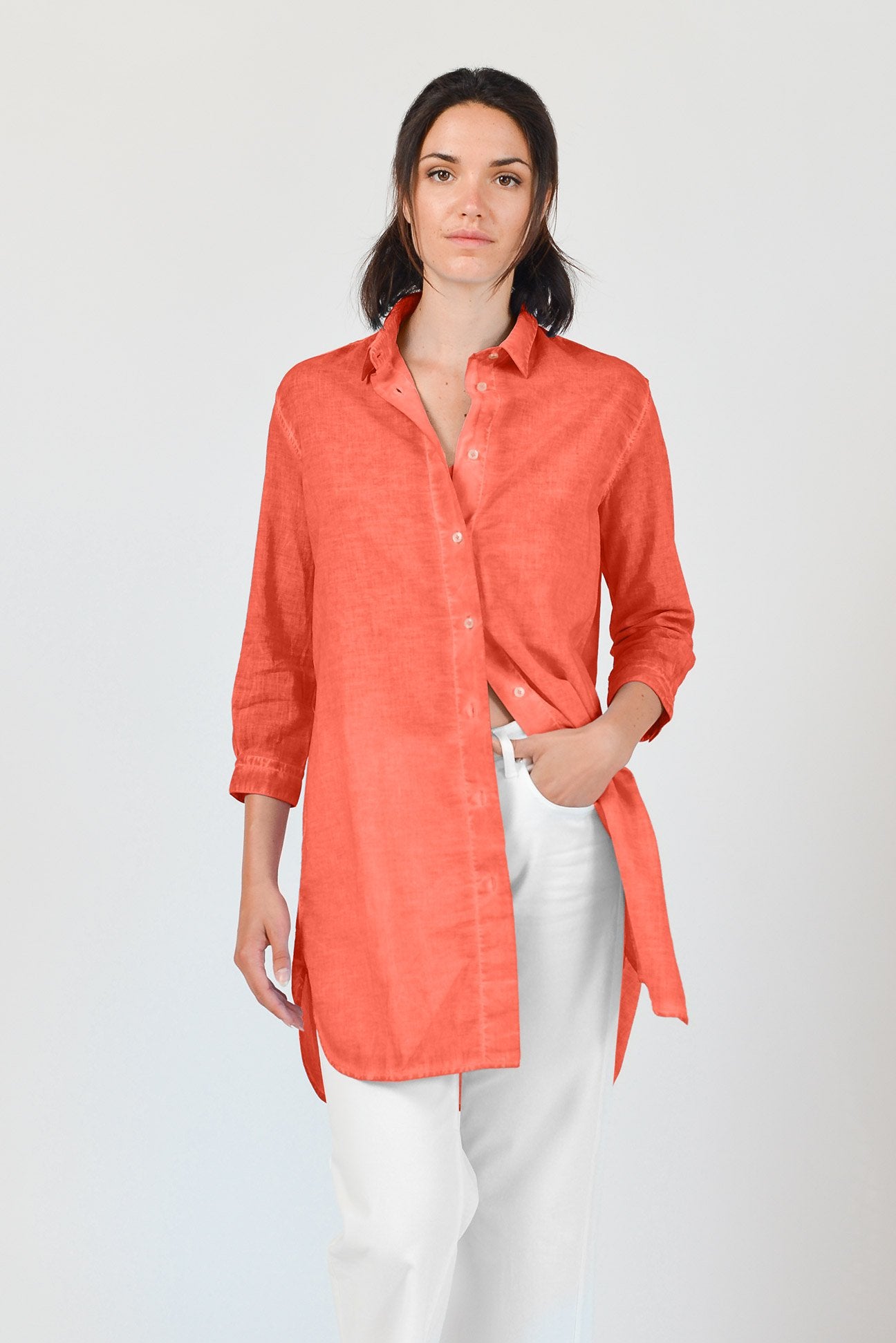 Effortless Voile Open Tunic - Corallo - Shirtdress