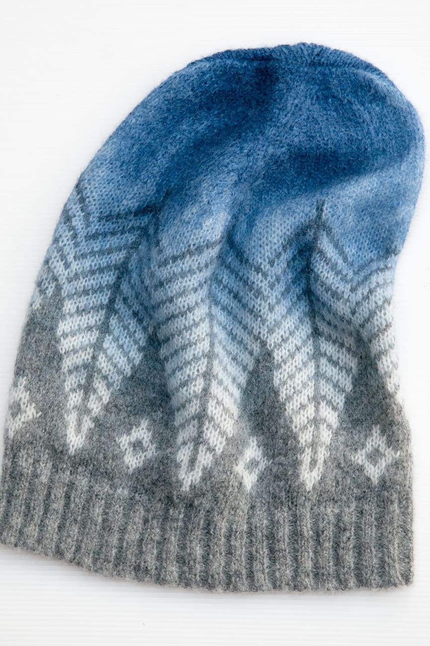 Fair Isle Beanie in Blue and Grey Alpaca Wool - Ploumanac'h