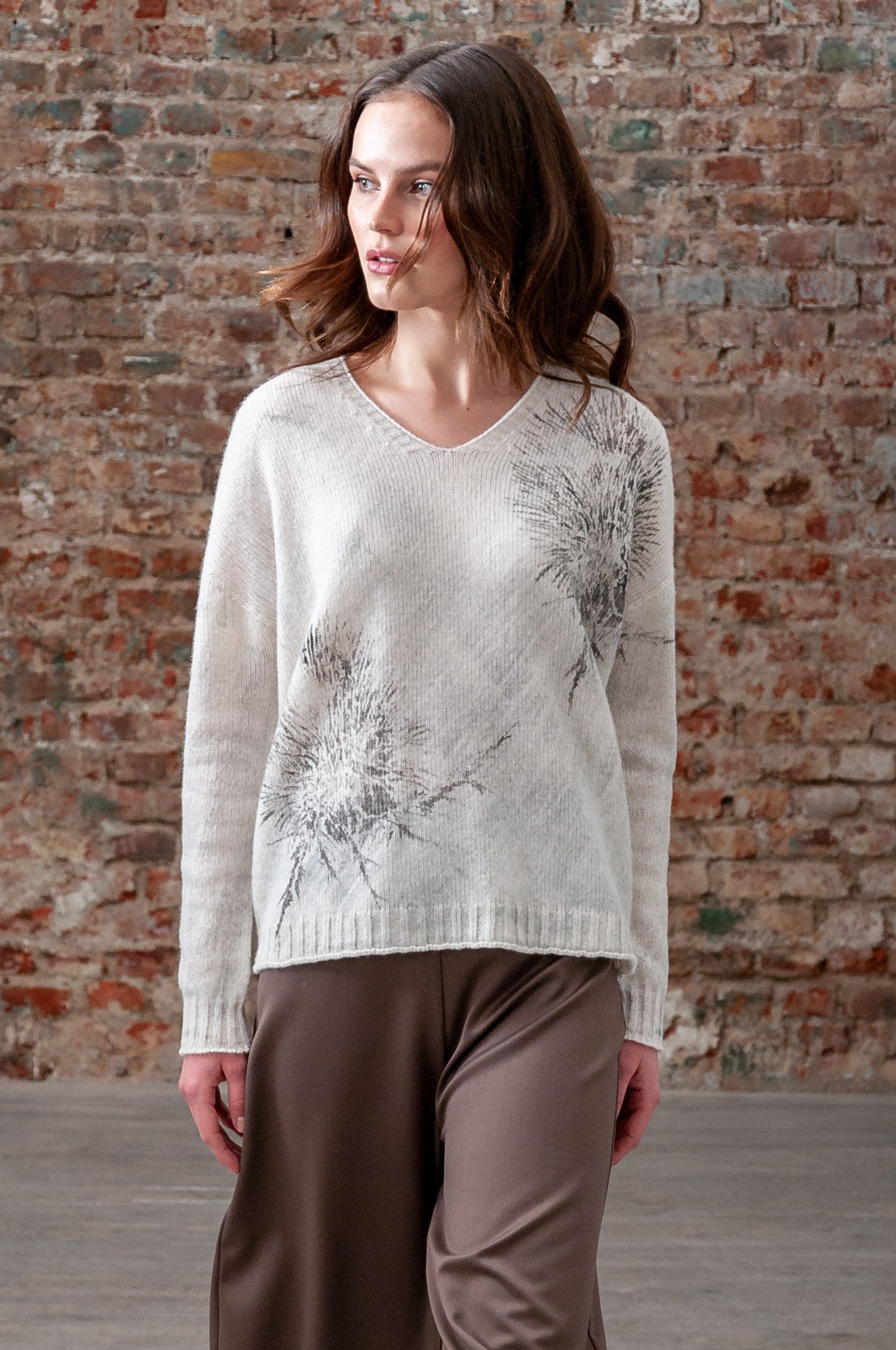 Hand Painted Creeve V-Neck Sweater - Sweaters