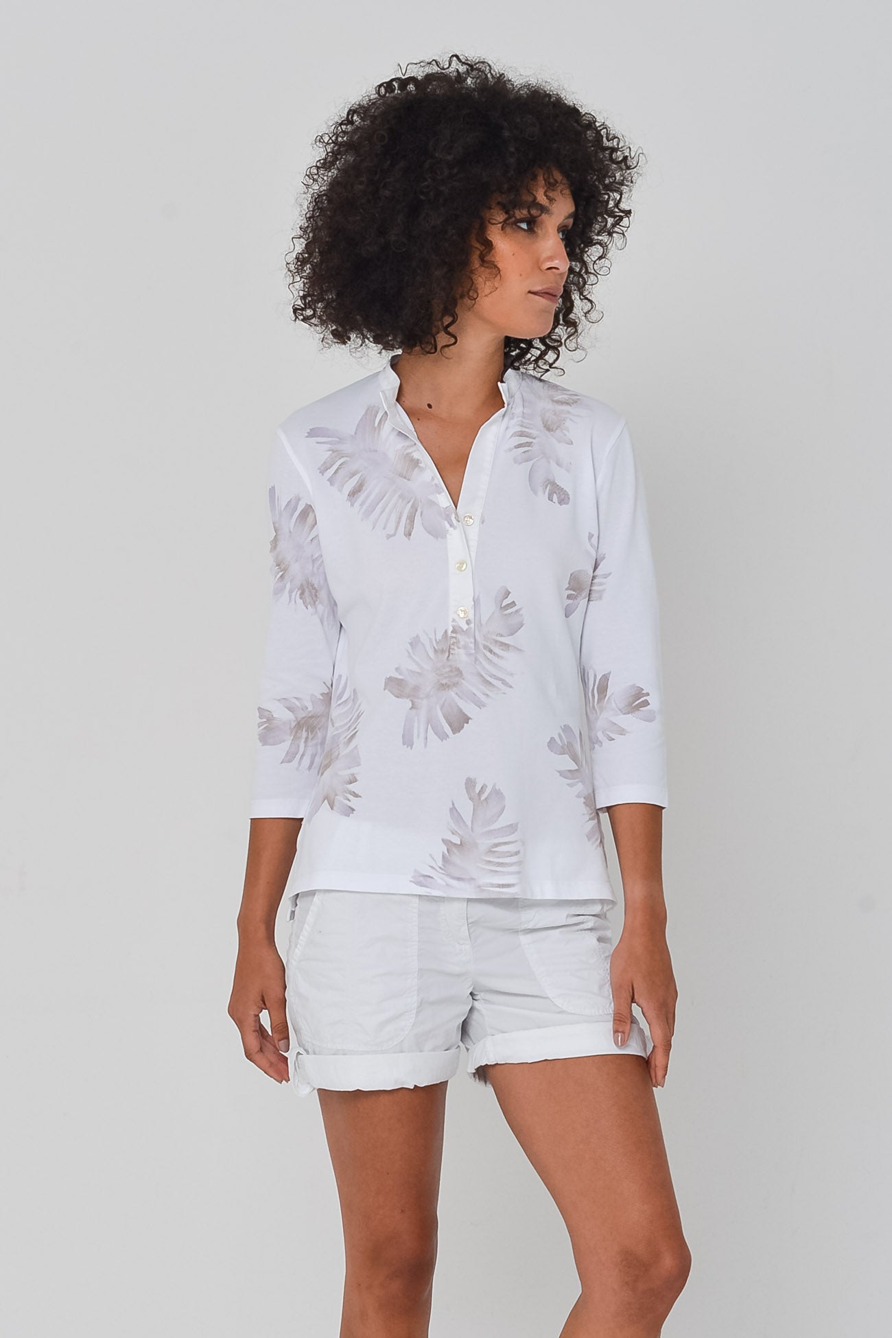 Leaf Art Collarless Polo in Mauve - Polos