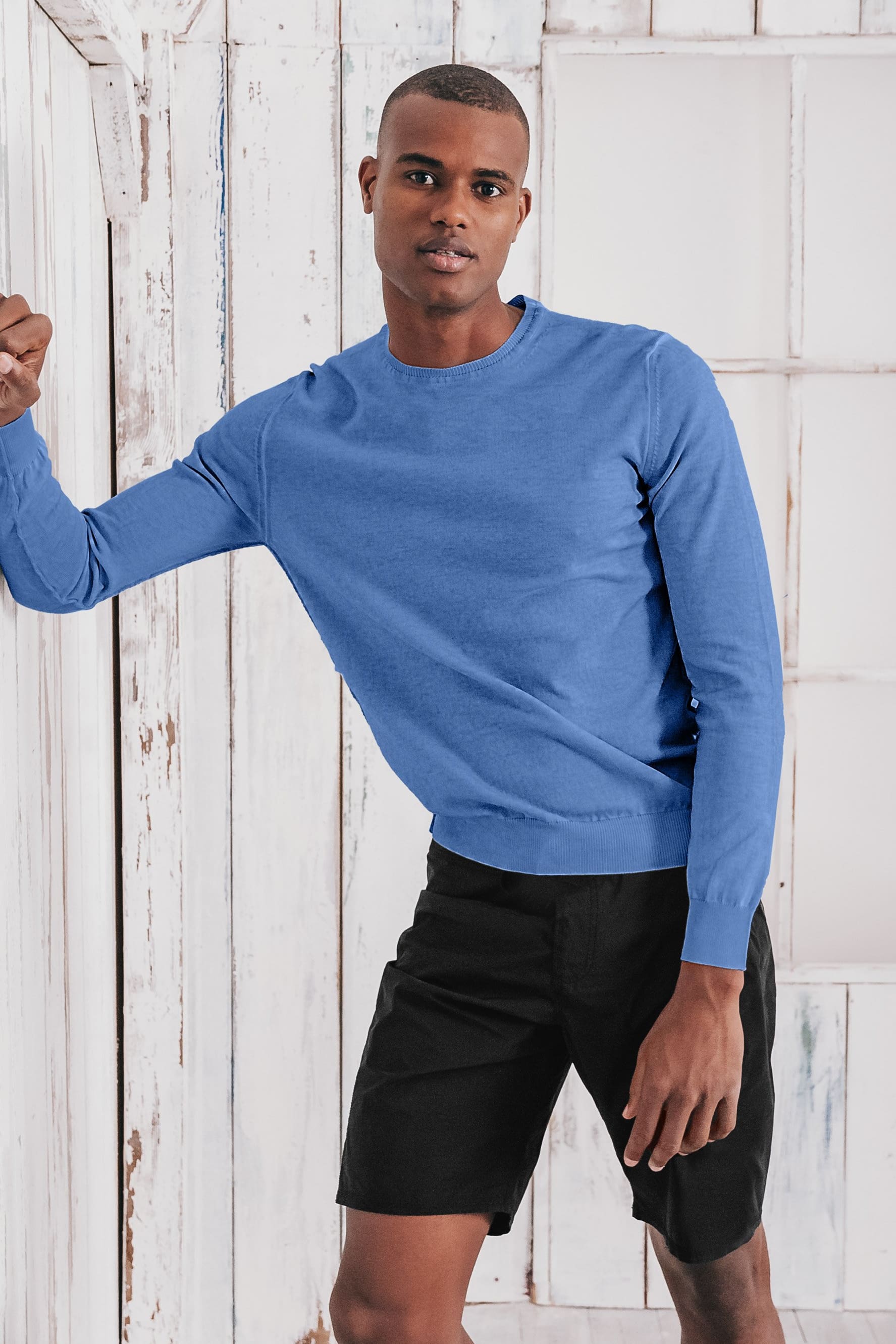 Lightweight Cotton Crew Neck Sweater - Oceano - Sweaters
