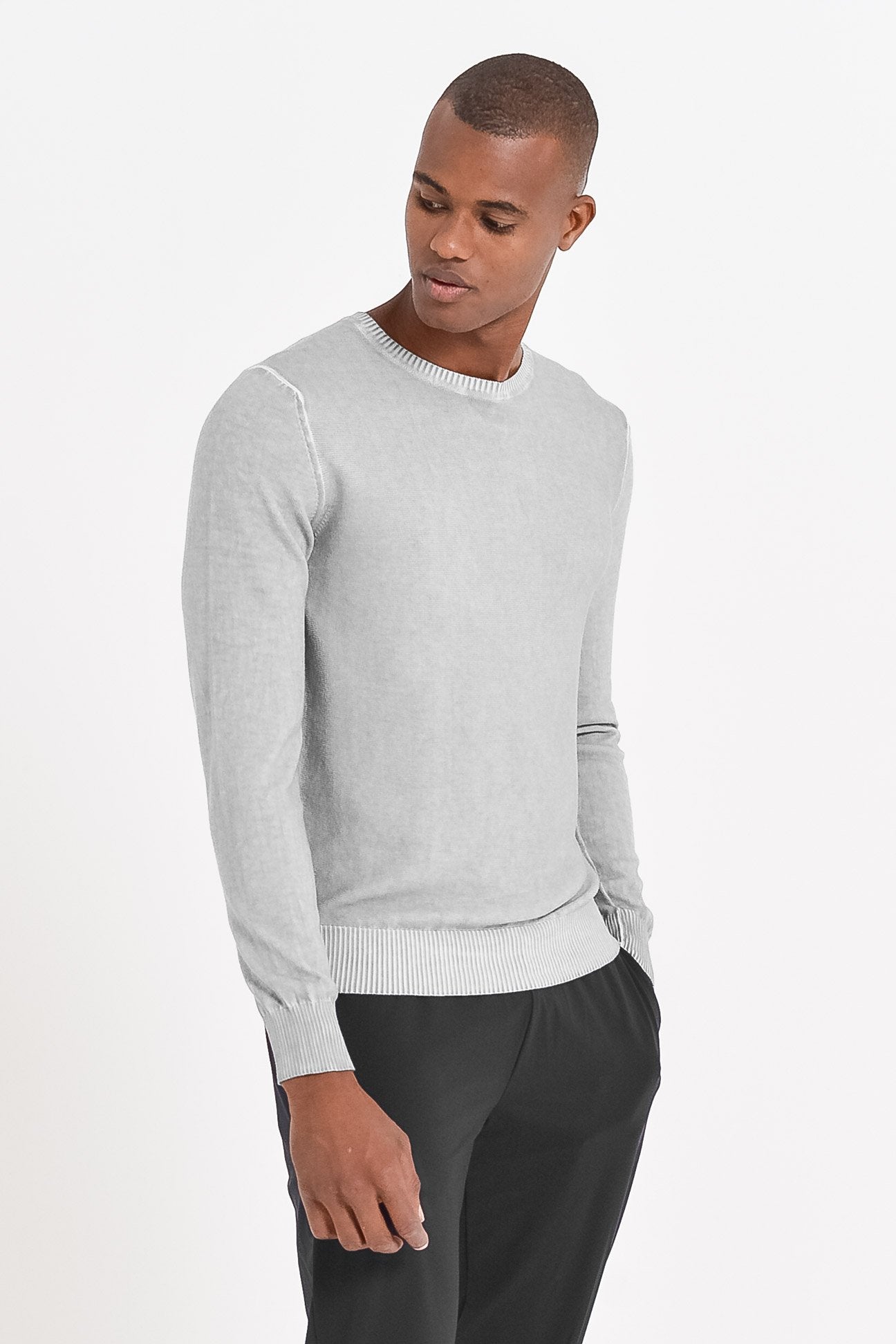 Lightweight Textured Crew Neck Sweater - Marmo - Sweaters