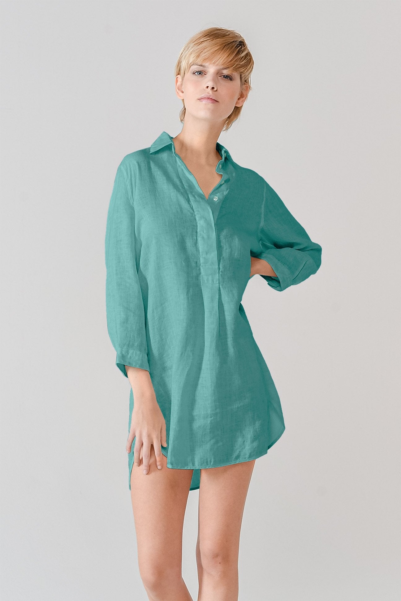 Linen Mini Shirtdress - Bahama