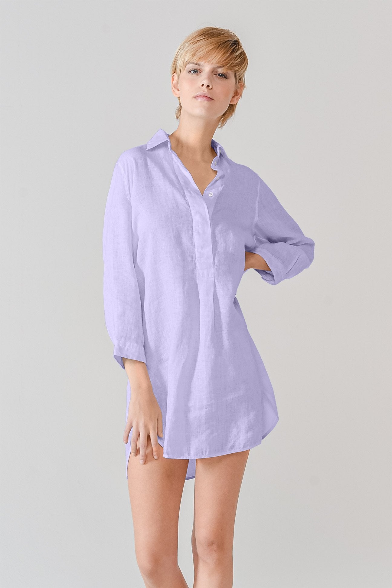 Linen Mini Shirtdress - Glicine - Shirts
