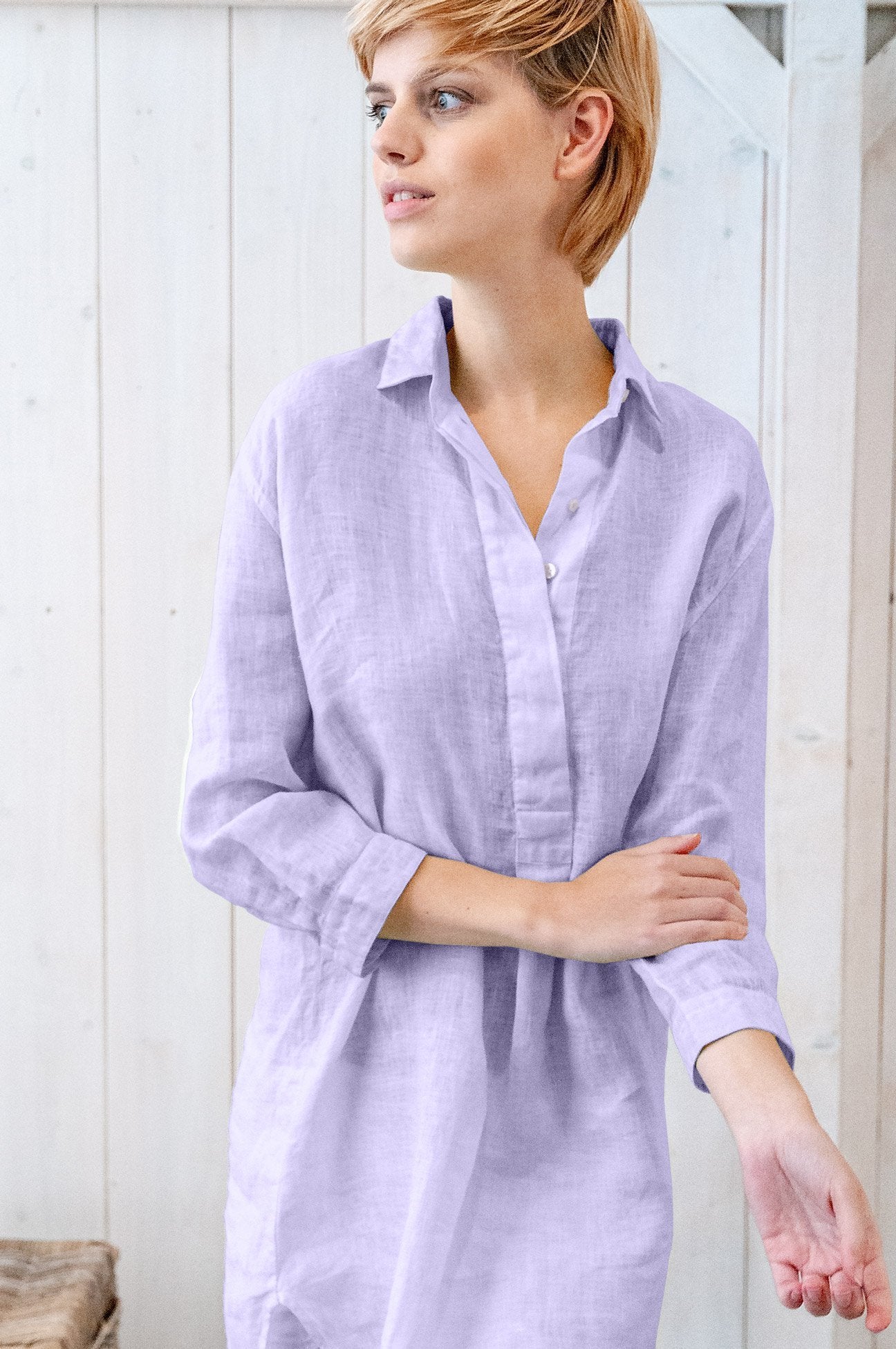 Linen Mini Shirtdress - Glicine - Shirts