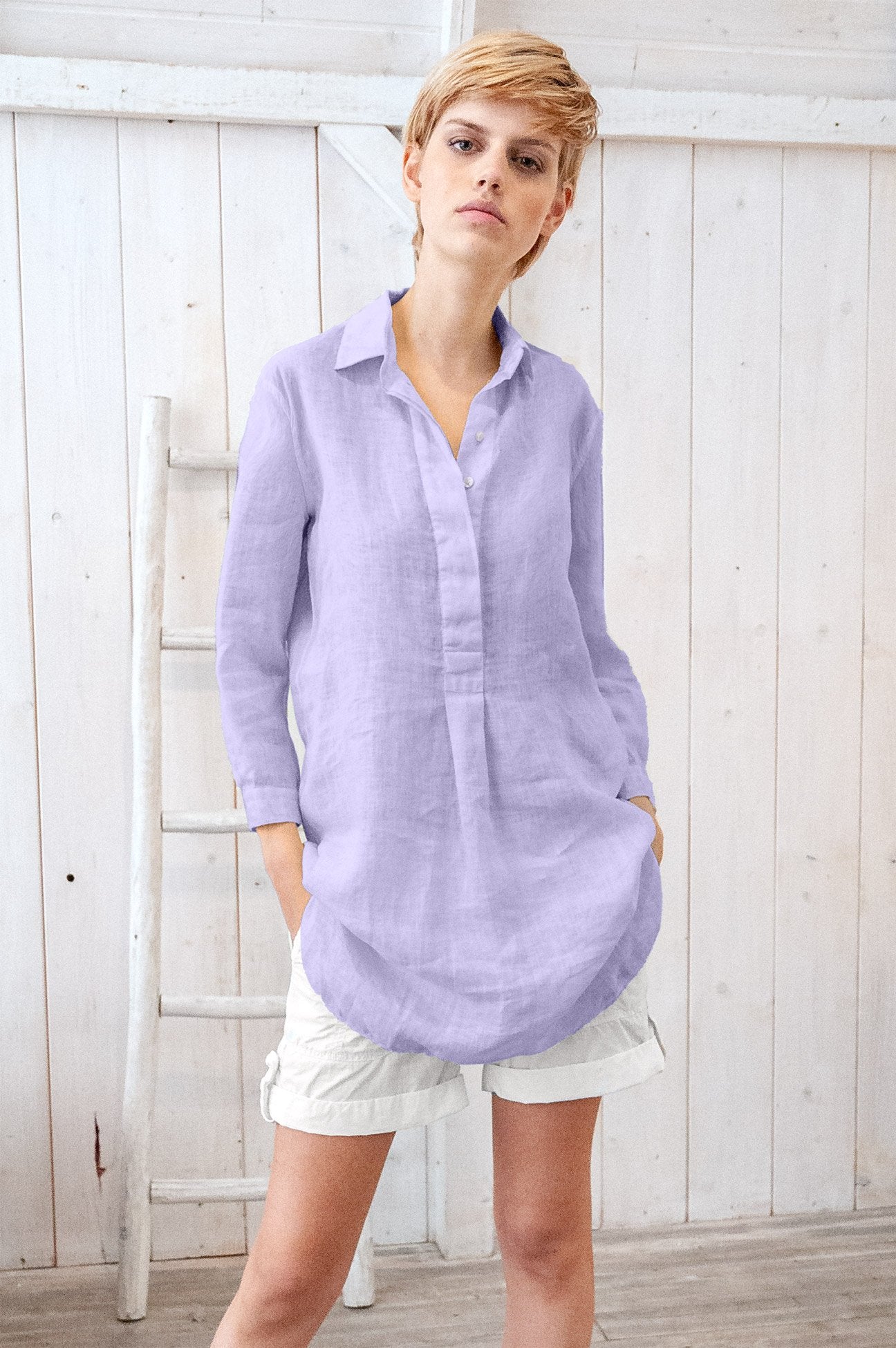 Linen Mini Shirtdress - Glicine - Shirts