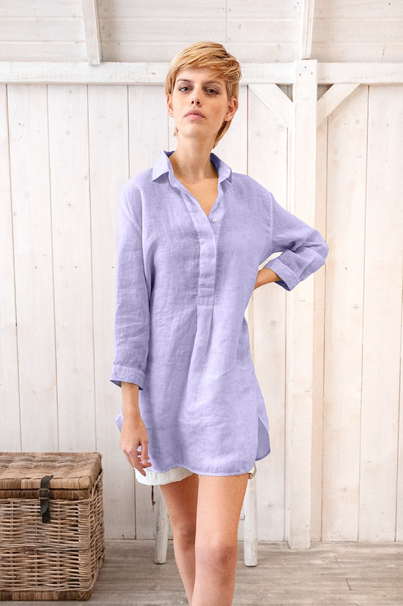 Linen Mini Shirtdress - Glicine - Shirts