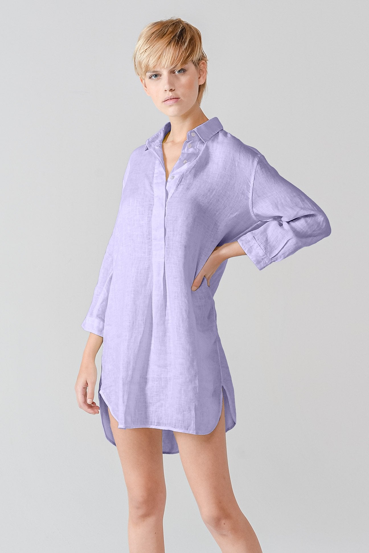 Linen Mini Shirtdress - Glicine - Shirts