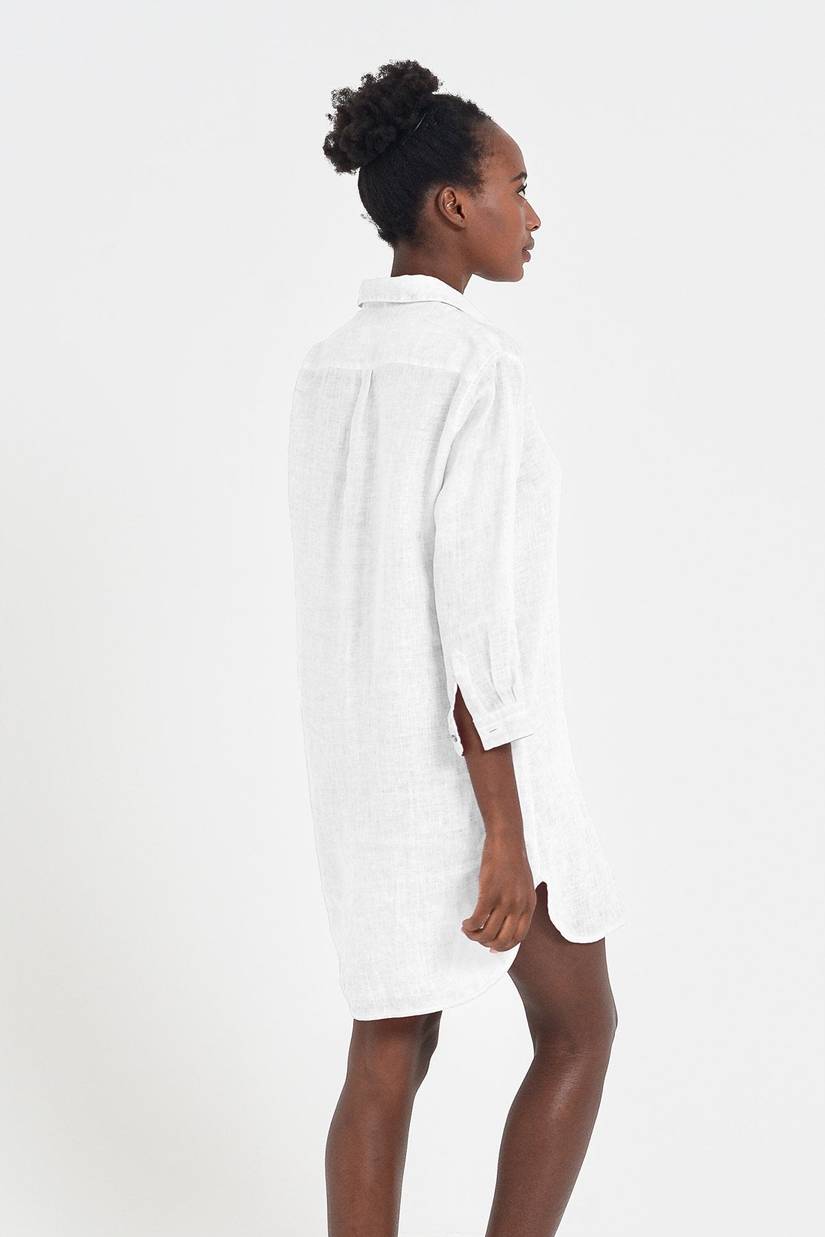 Linen Mini Shirtdress - White - Shirts