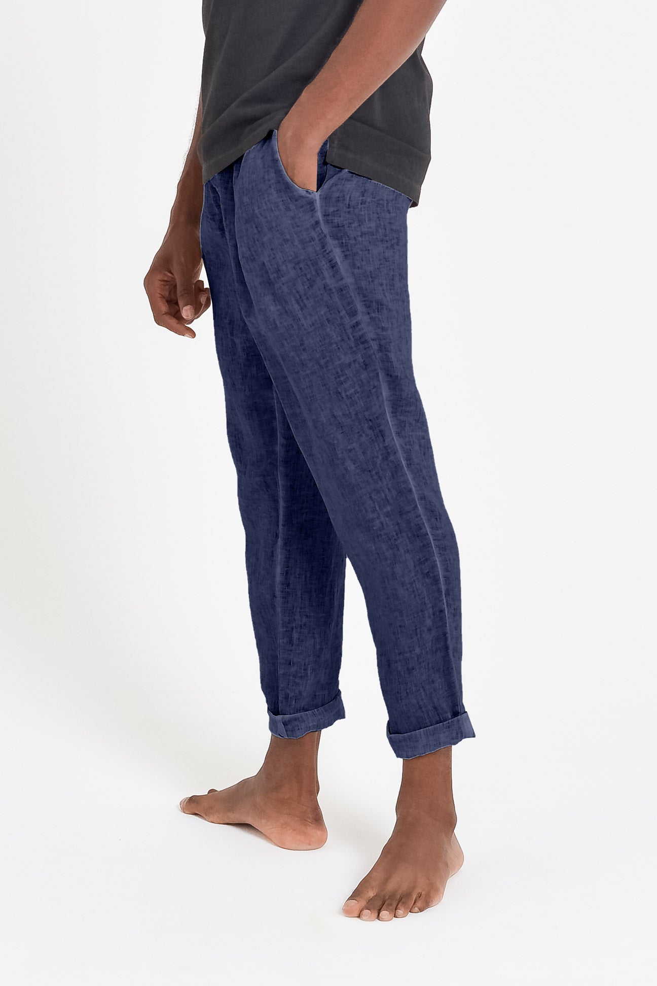 Linen Slacks - Navy - Pants