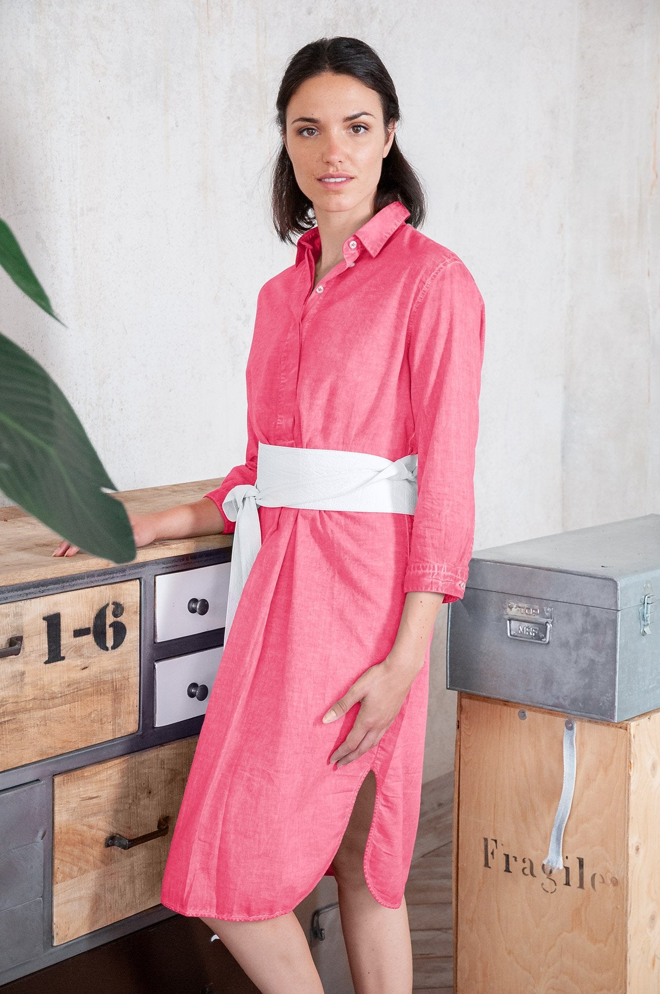 Long Cotton Voile Tunic - Azalea - Shirtdress