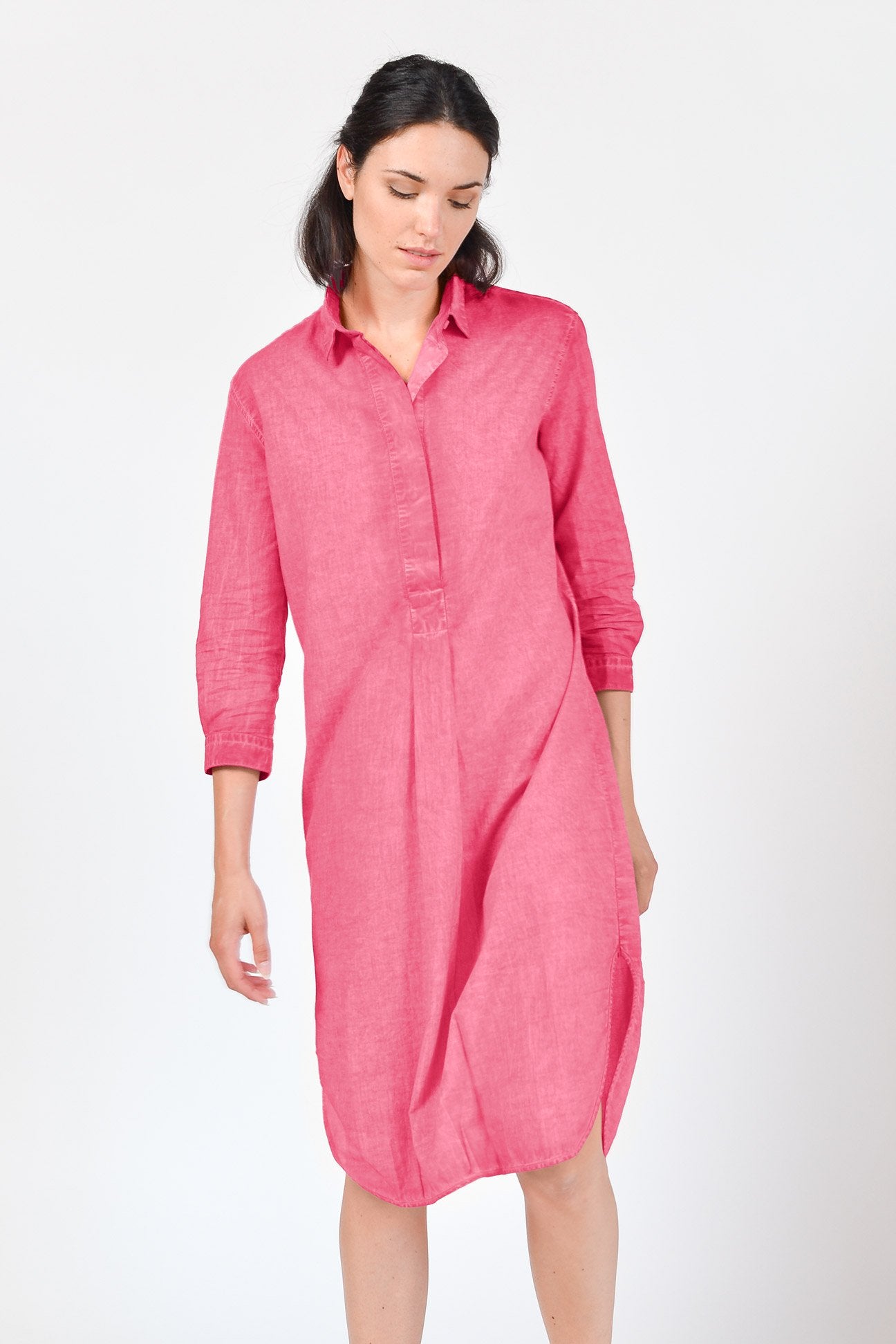 Long Cotton Voile Tunic - Azalea - Shirtdress