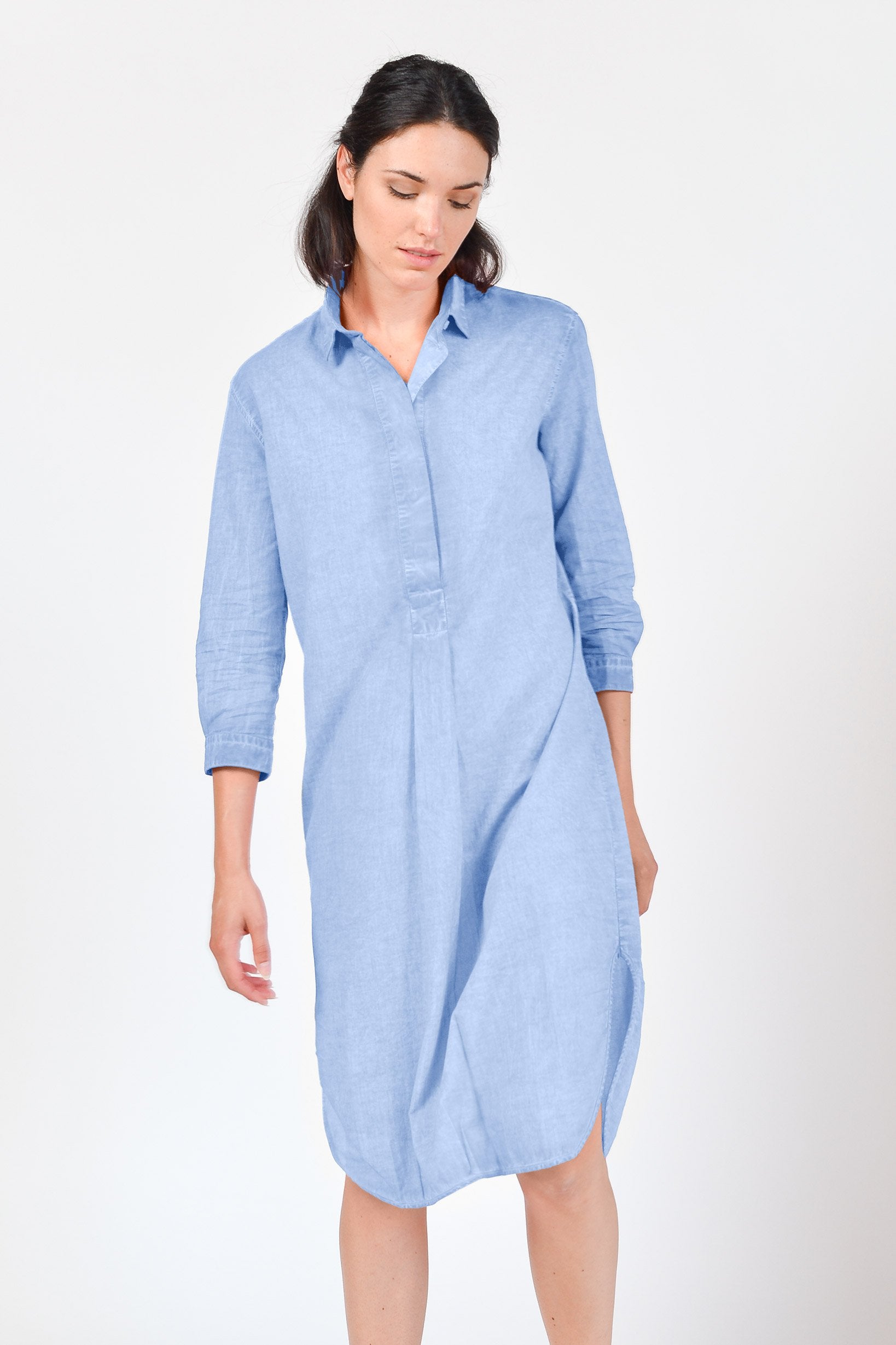 Long Cotton Voile Tunic - Cielo - Shirtdress