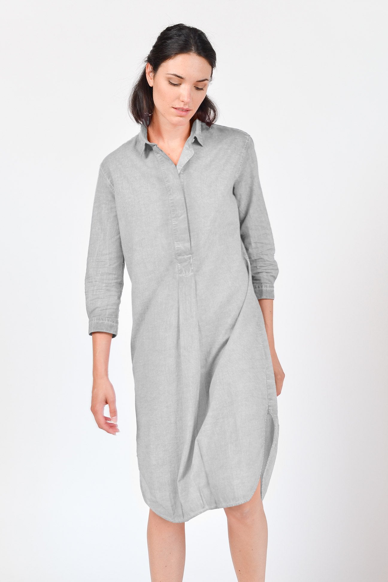Long Cotton Voile Tunic - Marmo - Shirtdress