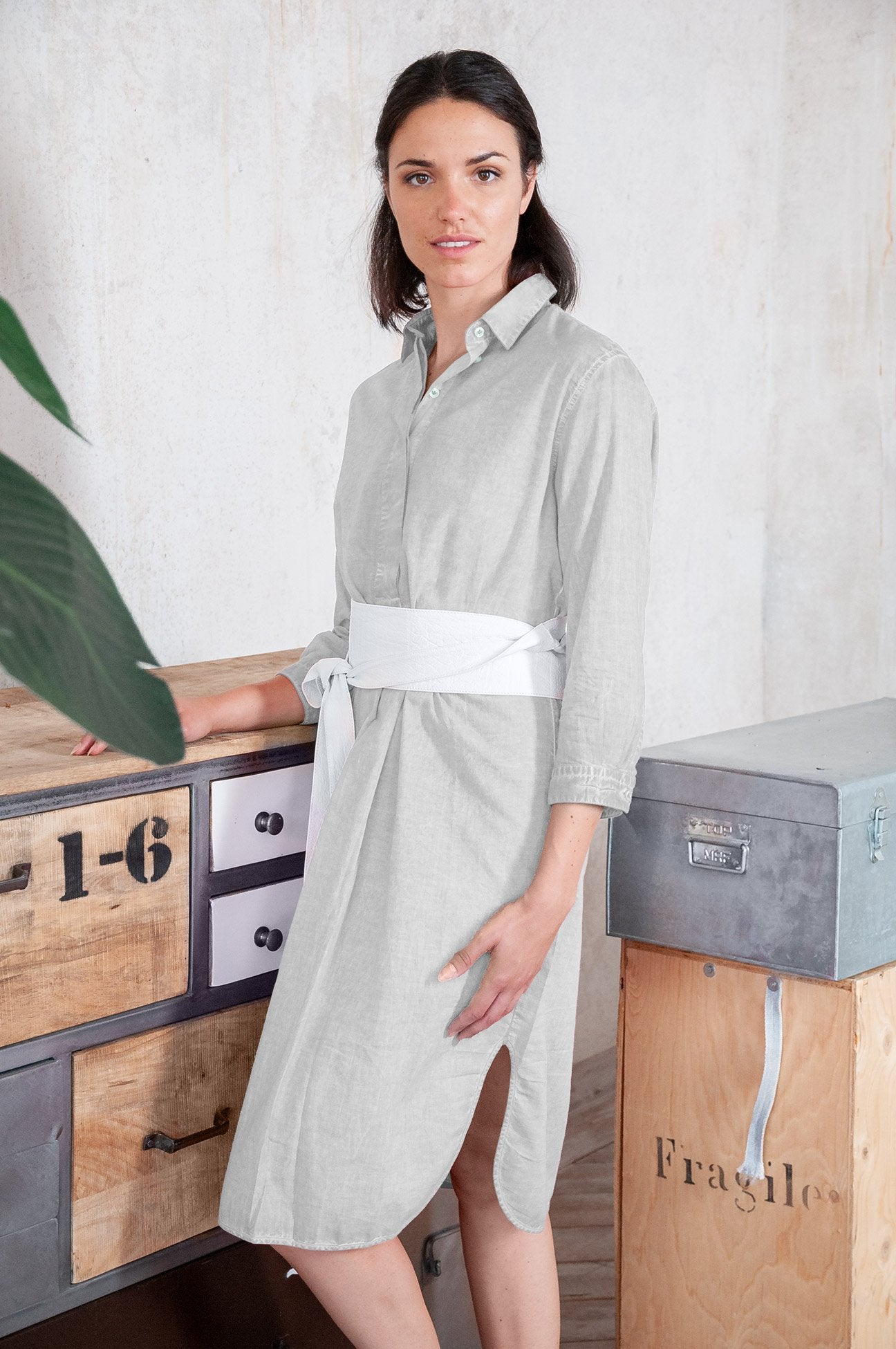Long Cotton Voile Tunic - Marmo - Shirtdress