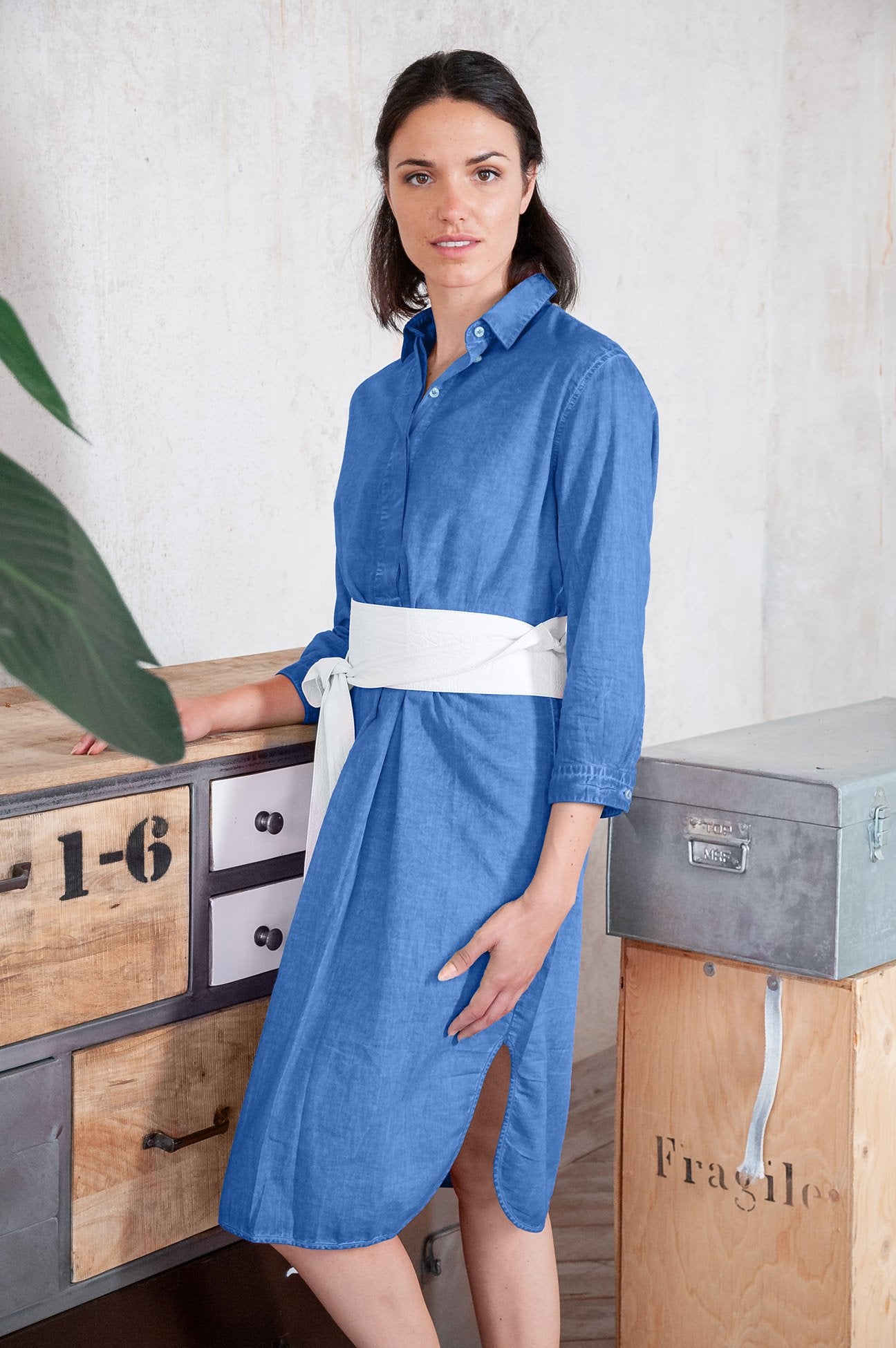 Long Cotton Voile Tunic - Oceano - Shirtdress