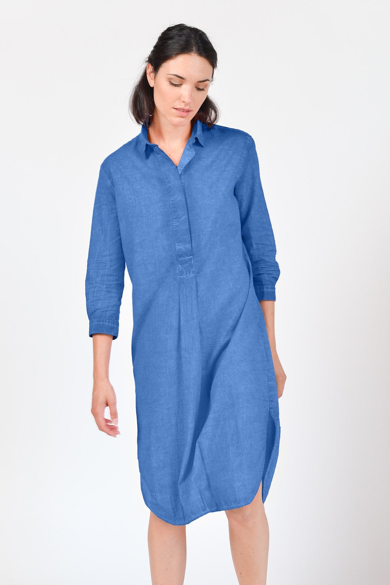 Long Cotton Voile Tunic - Oceano - Shirtdress