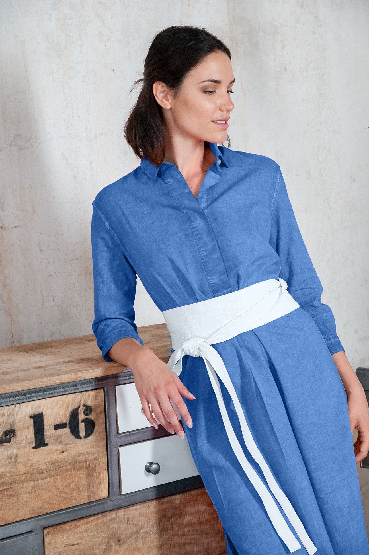 Long Cotton Voile Tunic - Oceano - Shirtdress