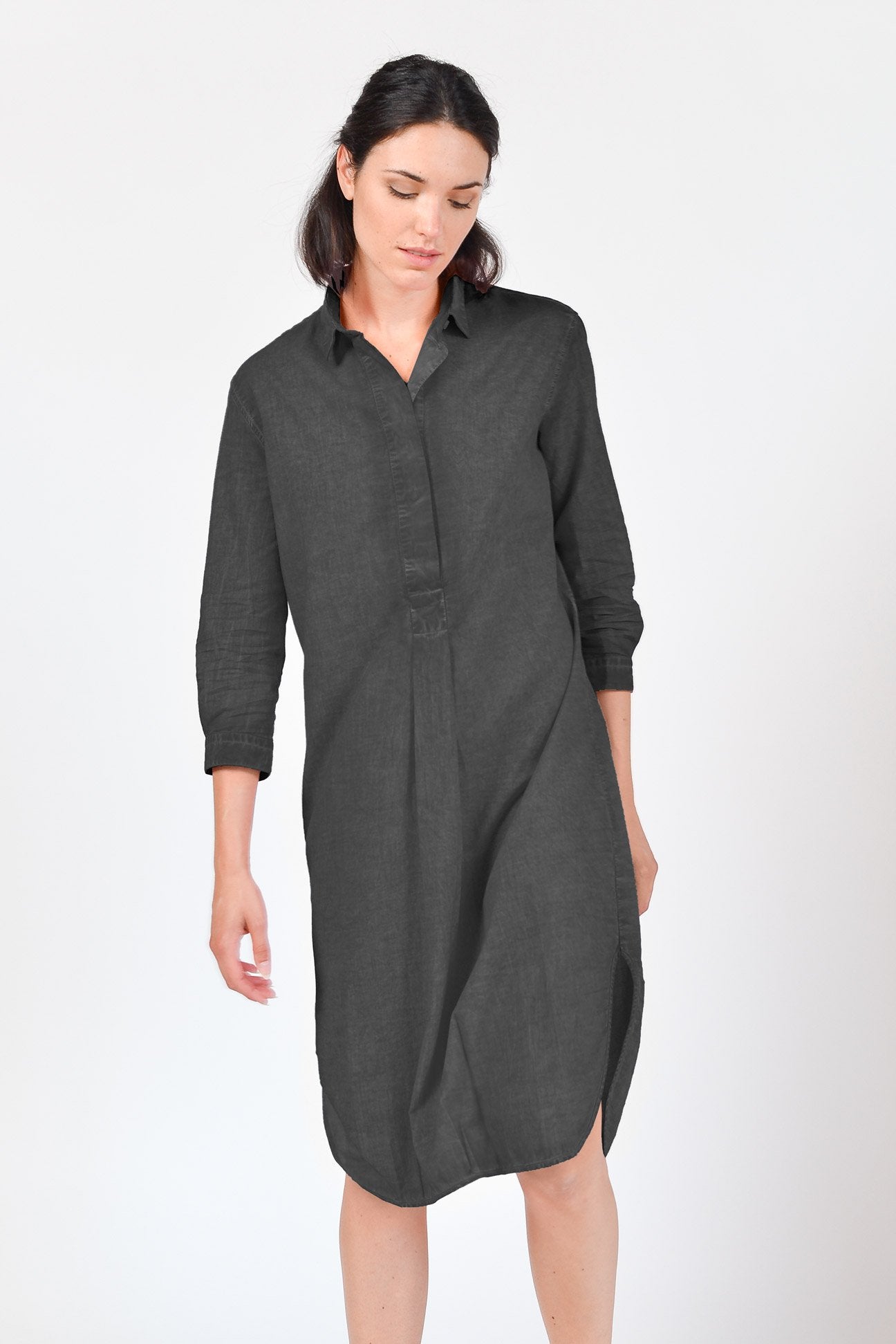 Long Cotton Voile Tunic - Pietra - Shirtdress