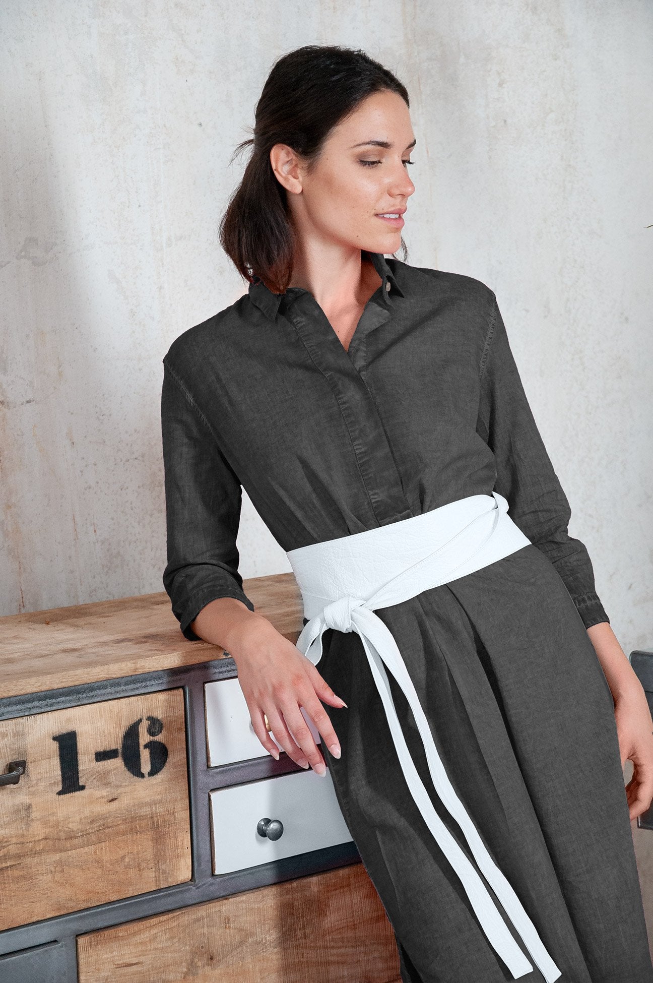 Long Cotton Voile Tunic - Pietra - Shirtdress