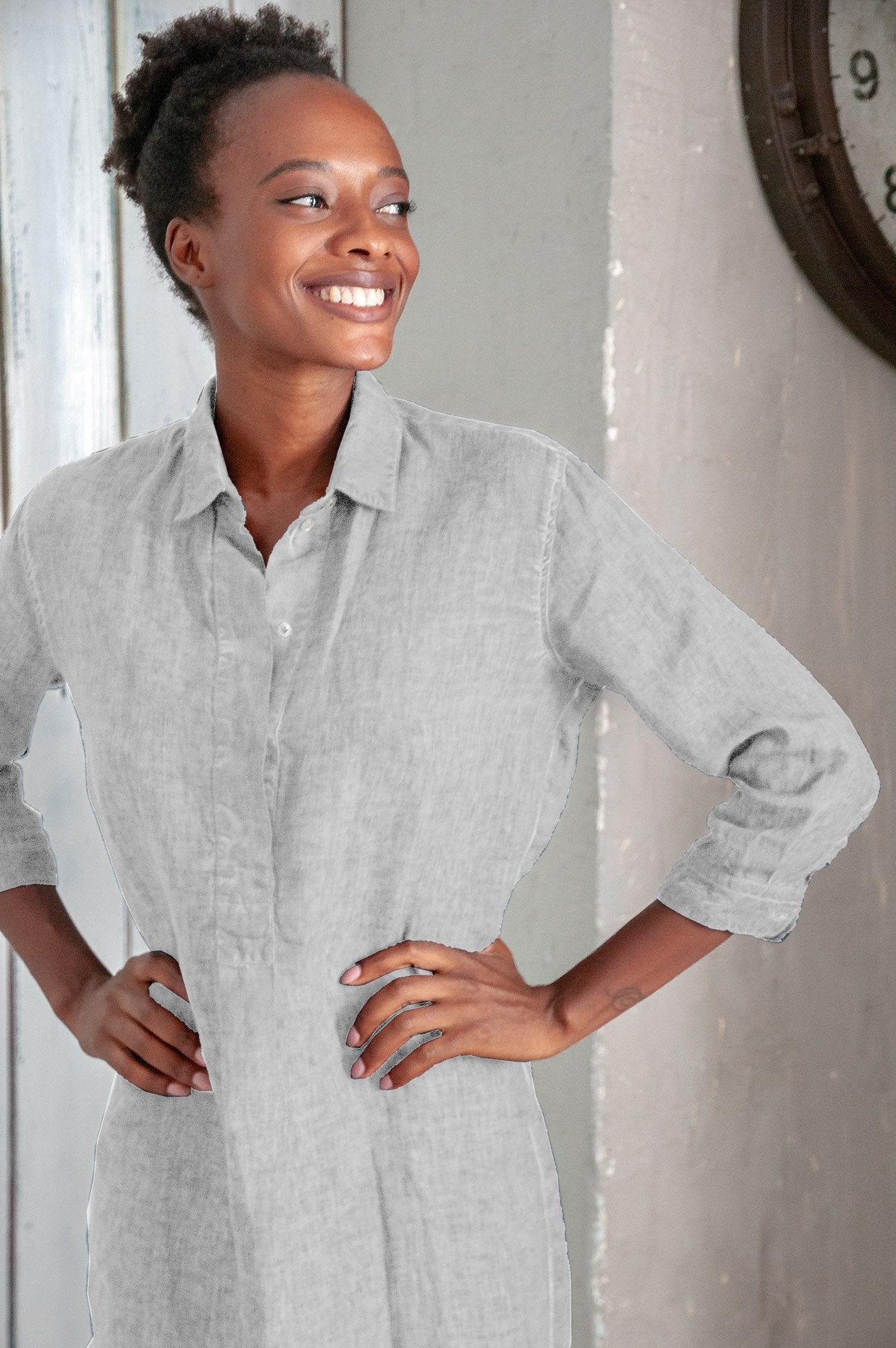 Long Linen Tunic - Marmo - Shirtdress