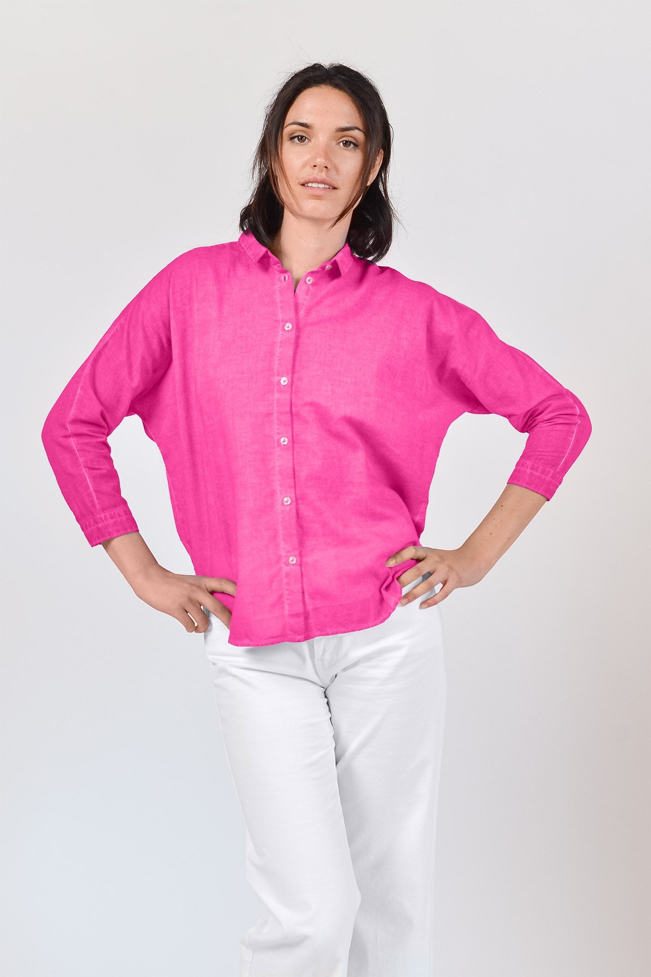 Loose Fit Cotton Voile Blouse - Azalea - Shirts
