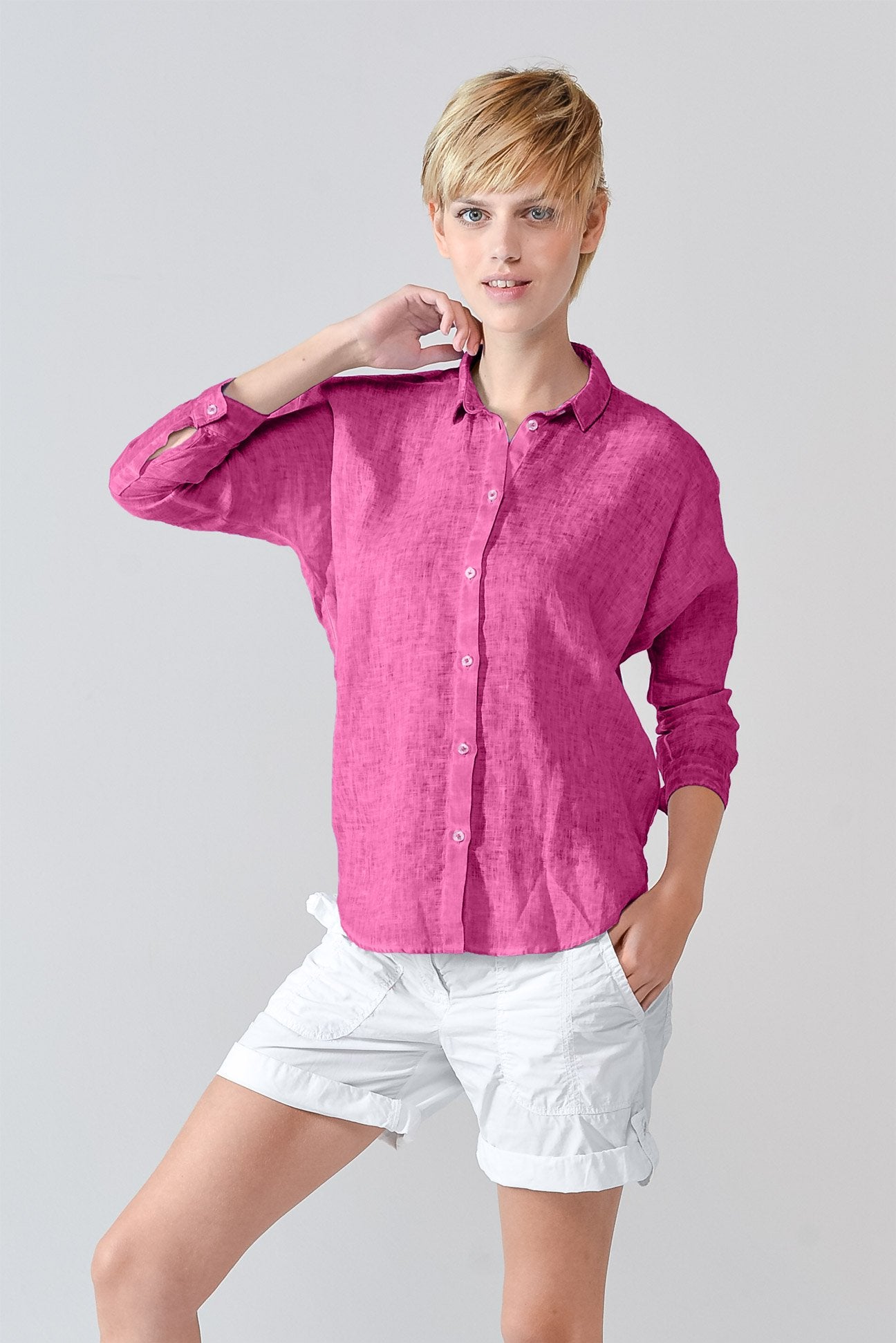 Loose Fit Linen Blouse - Azalea - Shirts