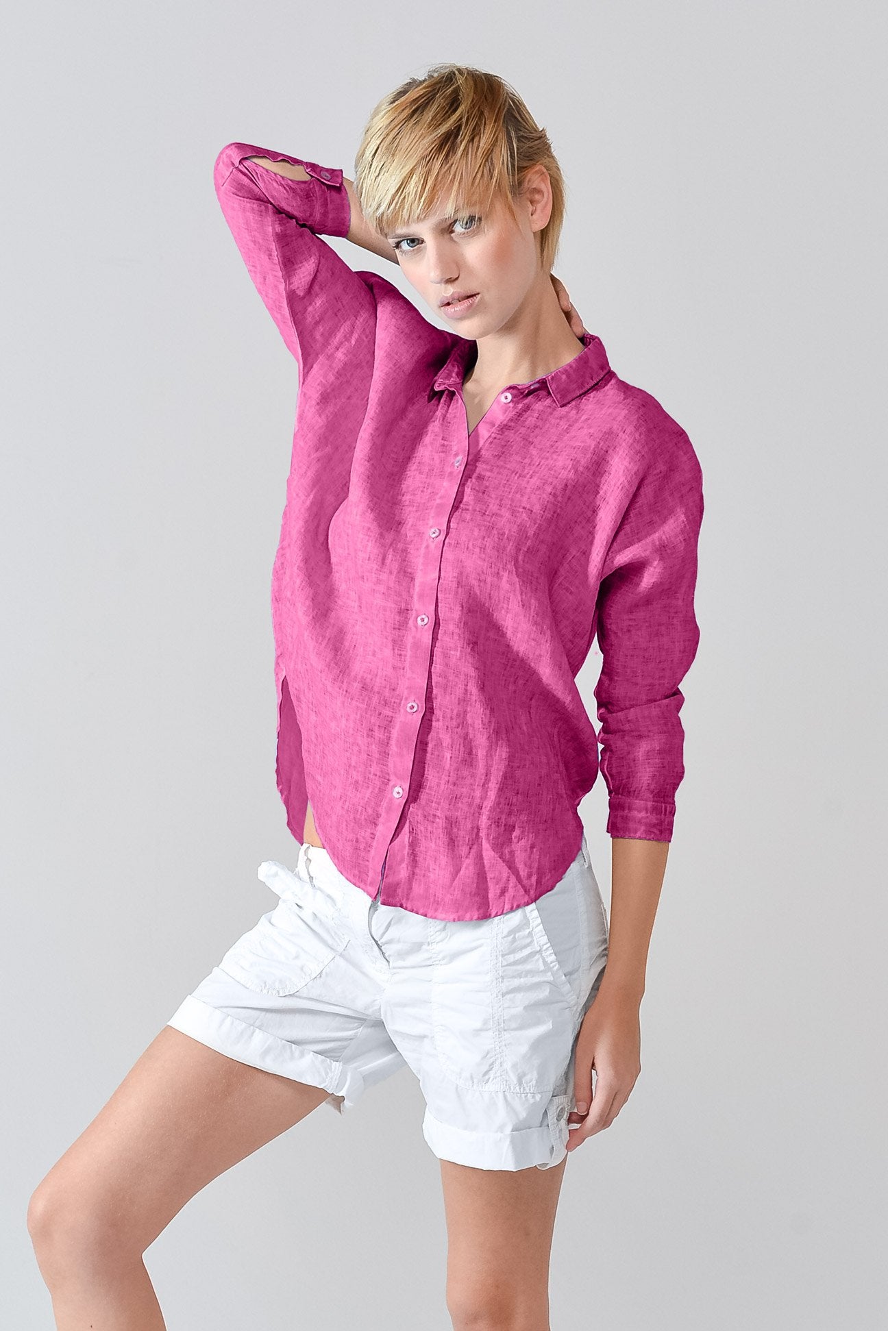 Loose Fit Linen Blouse - Azalea - Shirts