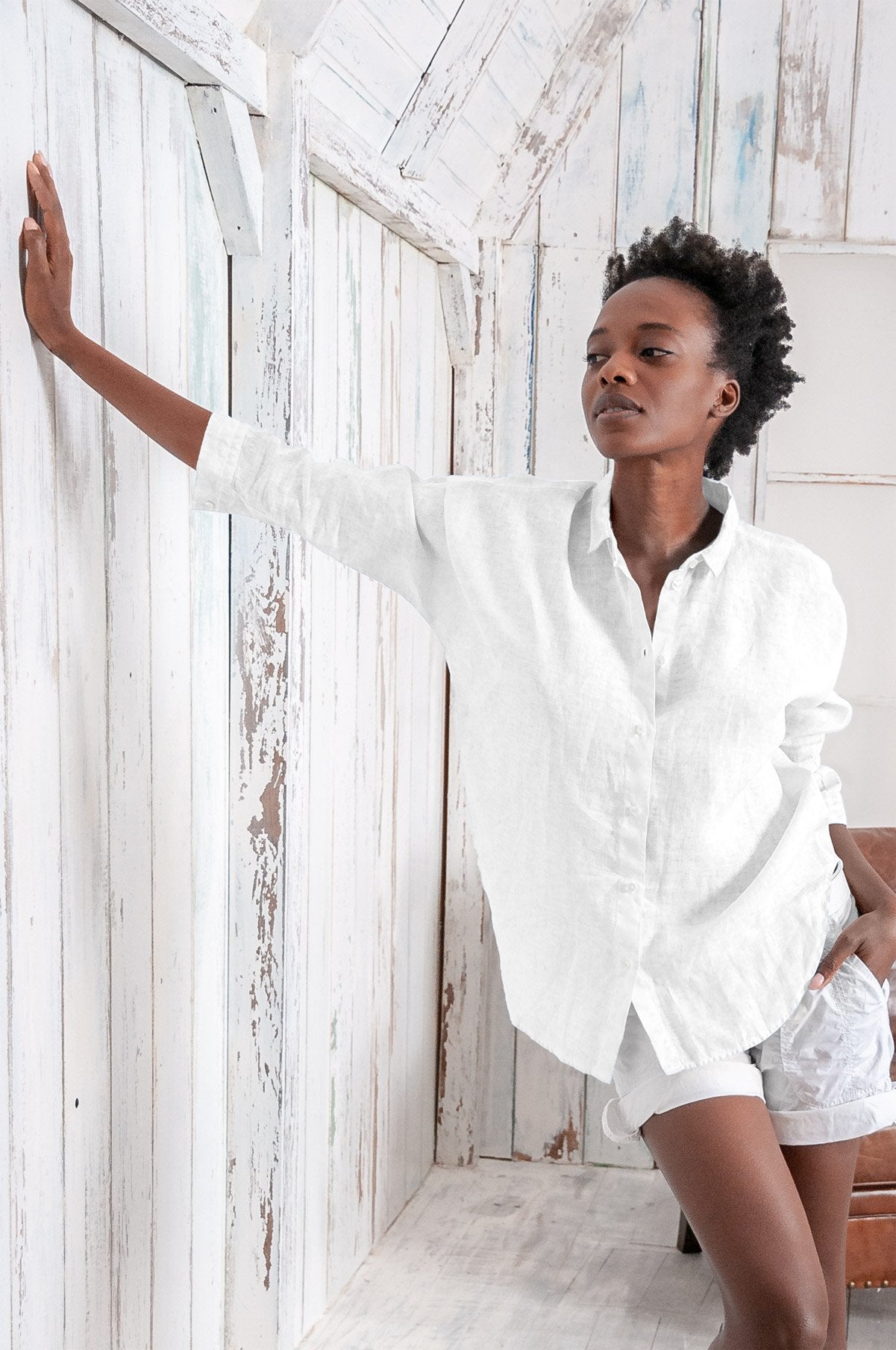 Loose Fit Linen Blouse - Bianco - Shirts