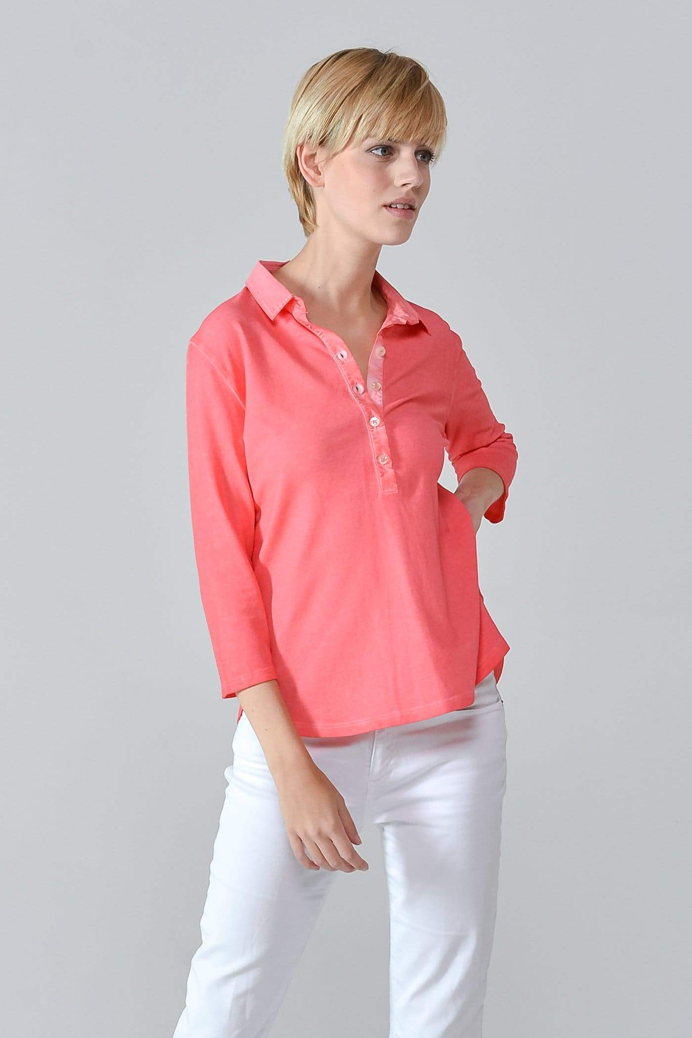 Loose Fit Polo Shirt - Hibiscus - Polos
