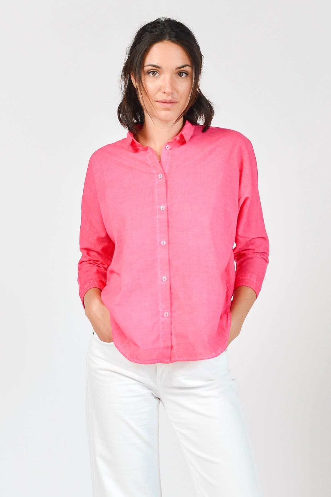 Loose Fit Stretch Poplin Blouse - Azalea - Shirts