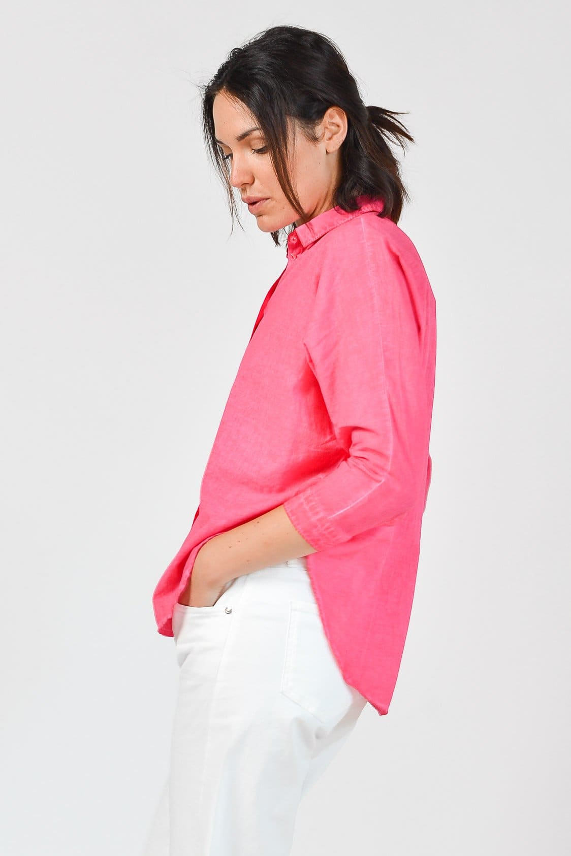 Loose Fit Stretch Poplin Blouse - Azalea - Shirts